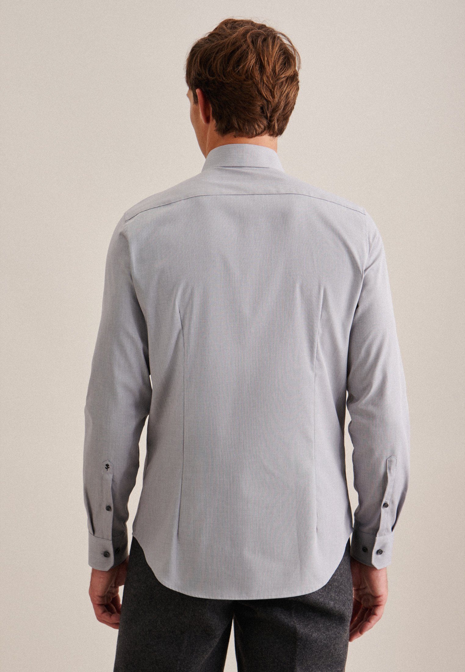 Slim Uni Langarm Slim Grau Kentkragen seidensticker Businesshemd