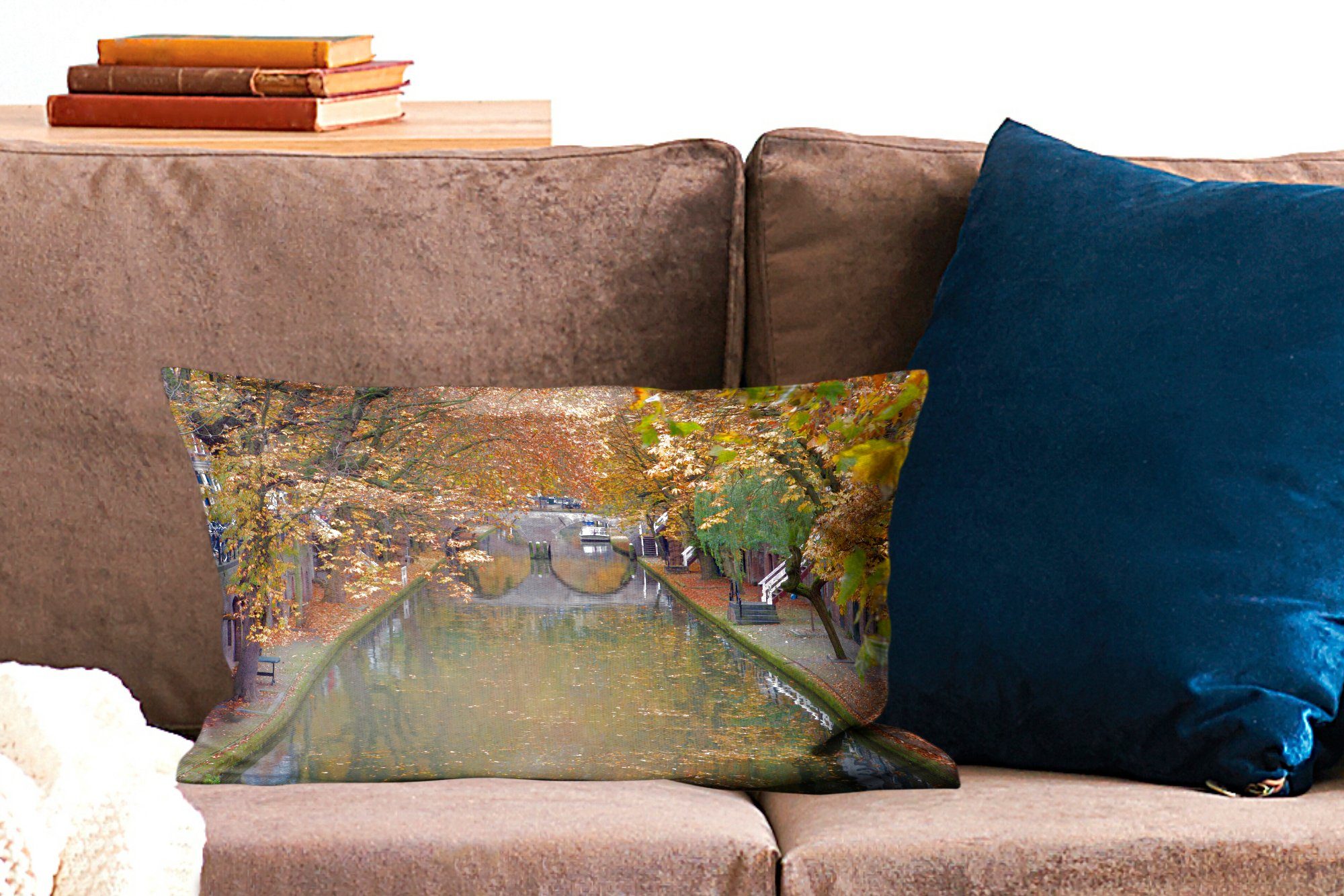 Herbst, - mit Utrecht Schlafzimmer - - Füllung, Dekokissen Dekoration, Brücke Wasser Wohzimmer Dekokissen MuchoWow Zierkissen,