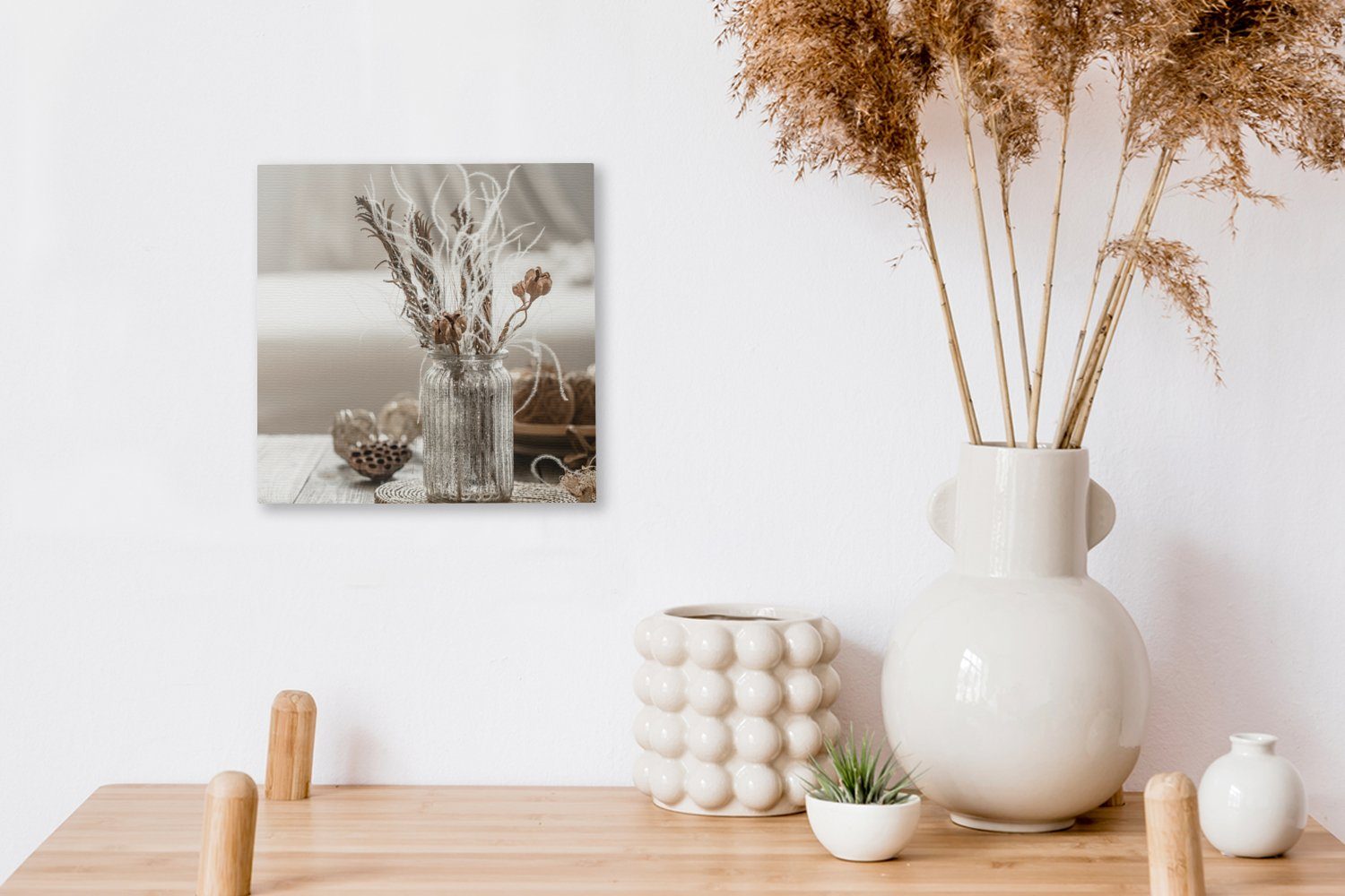Bilder - OneMillionCanvasses® Stilleben Vase, Schlafzimmer Leinwandbild Leinwand - für Wohnzimmer St), (1 Blumen Getrocknete