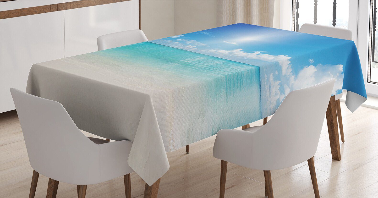 Abakuhaus Tischdecke Farbfest Waschbar Für den Außen Bereich geeignet Klare Farben, Landschaft Himmel und tropisches Meer