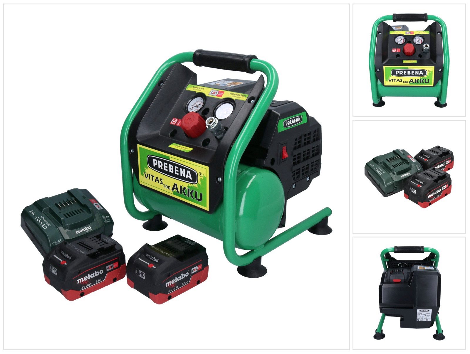 Prebena Akku-Handkompressor VITAS 100-AKKU Kompressor 18 V 5 l 8 bar CAS Brushless + 2x Akku 5,5