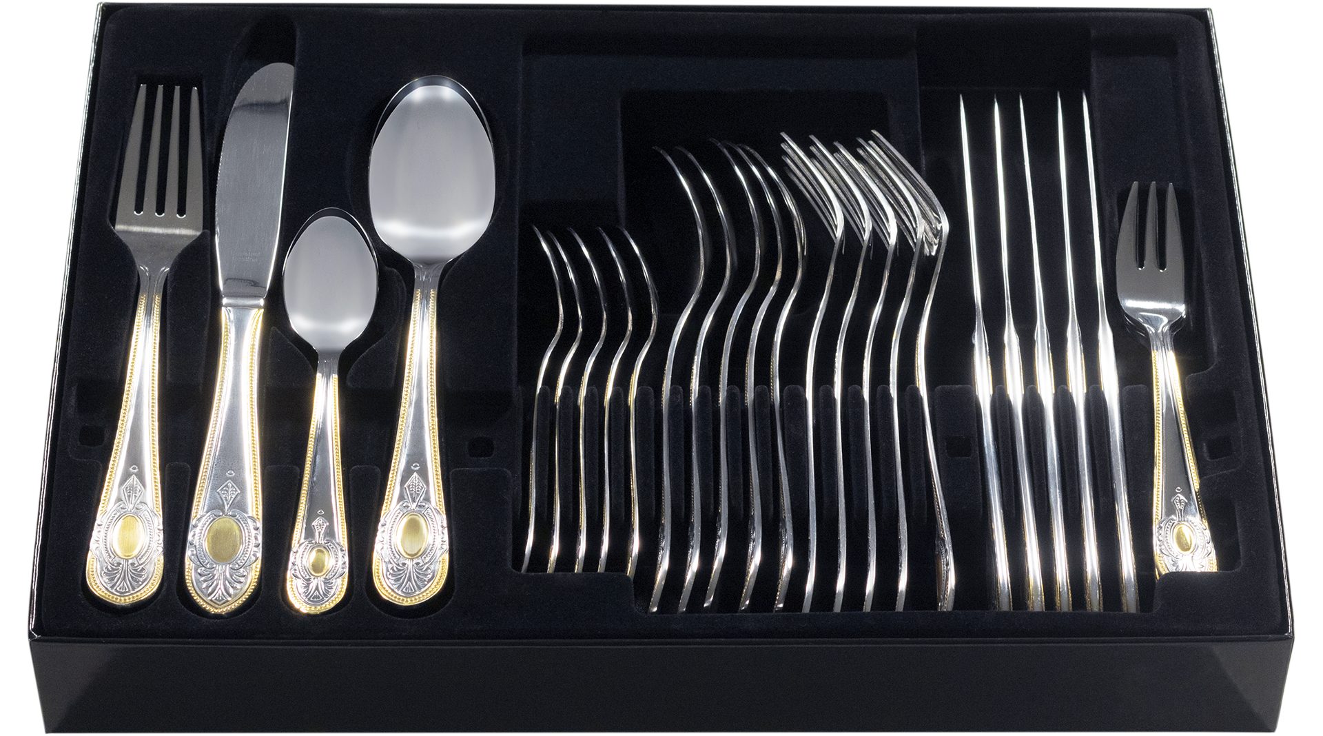 KING Besteck-Set »VIERAILLA GOLD« (31-tlg), 6 Personen, Edelstahl 18/0, mit Dekor in Gold-Optik, inkl. Etui