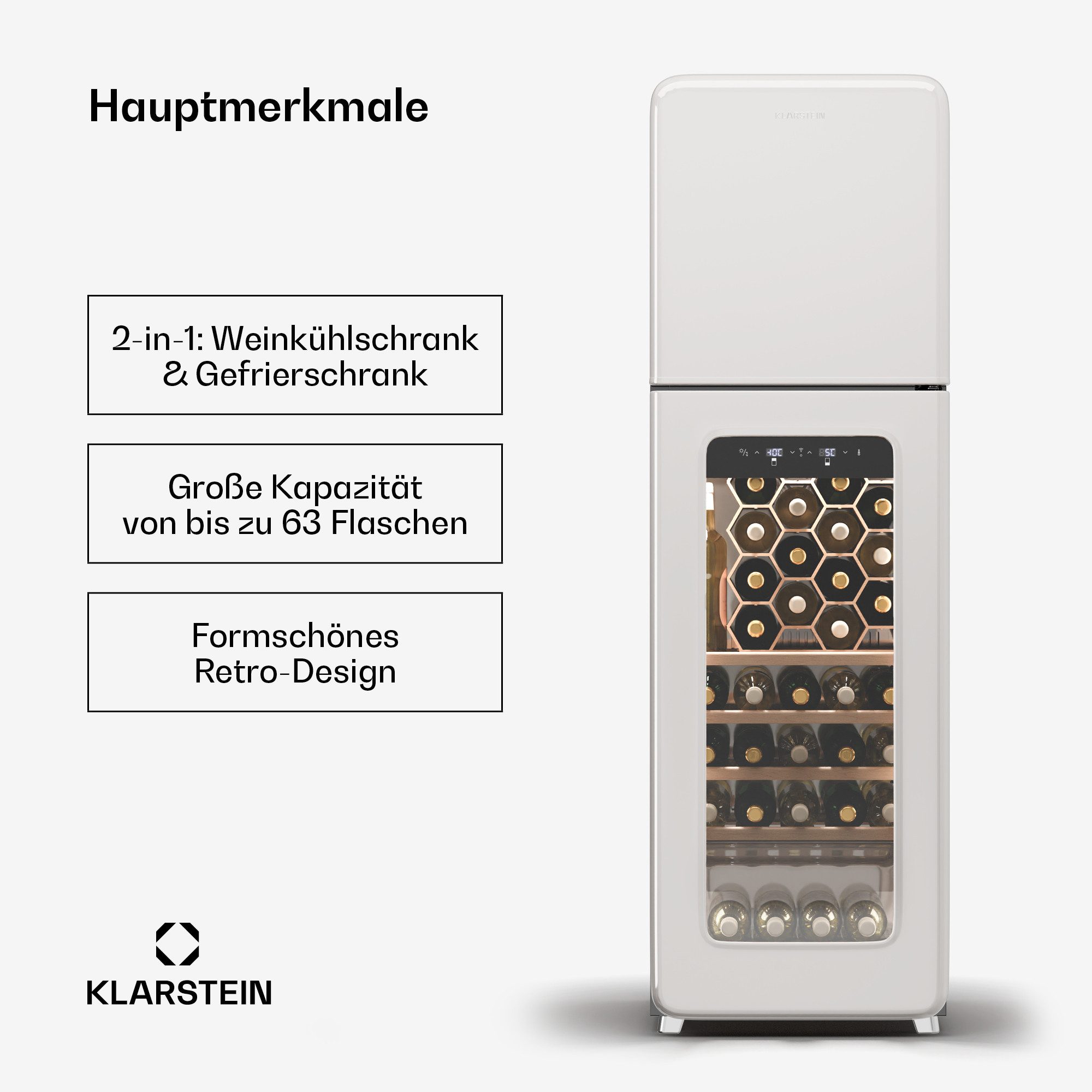 Klarstein Weinkühlschrank Shirley 60, für 60 Standardflaschen á 0,75l,Flaschenkühlschrank Weintemperierschrank Weinschrank Gefrierschrank
