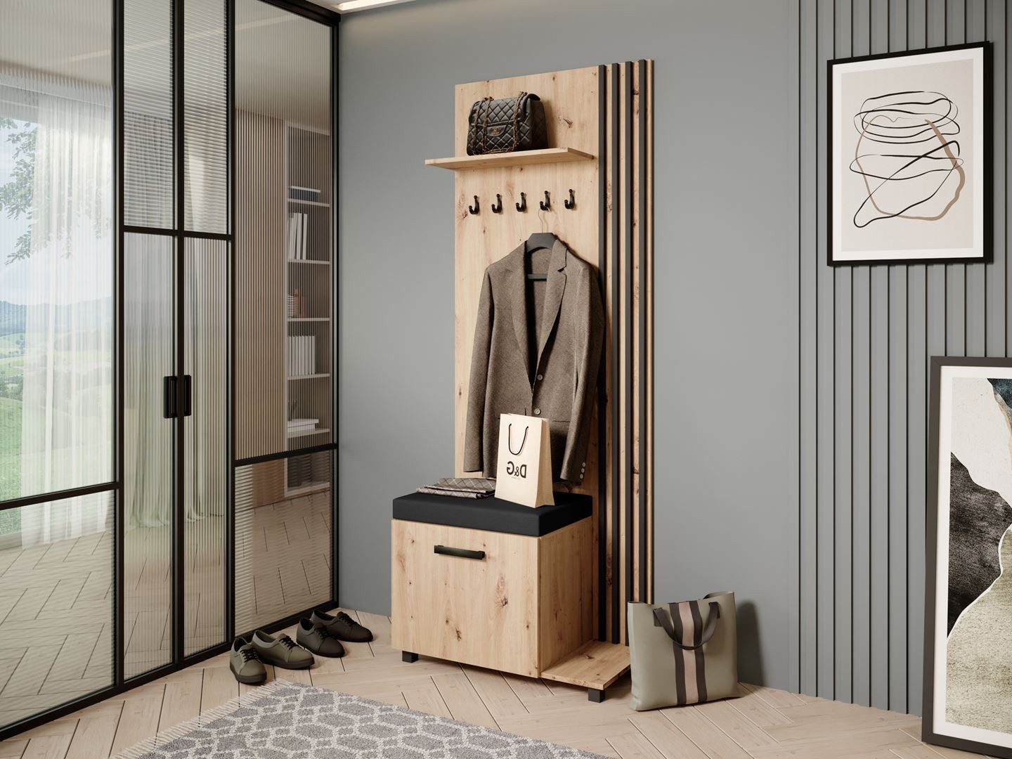 Beautysofa Garderobenschrank Garderobenschrank mit Aufhängern LIVIA (Mit el günstig online kaufen