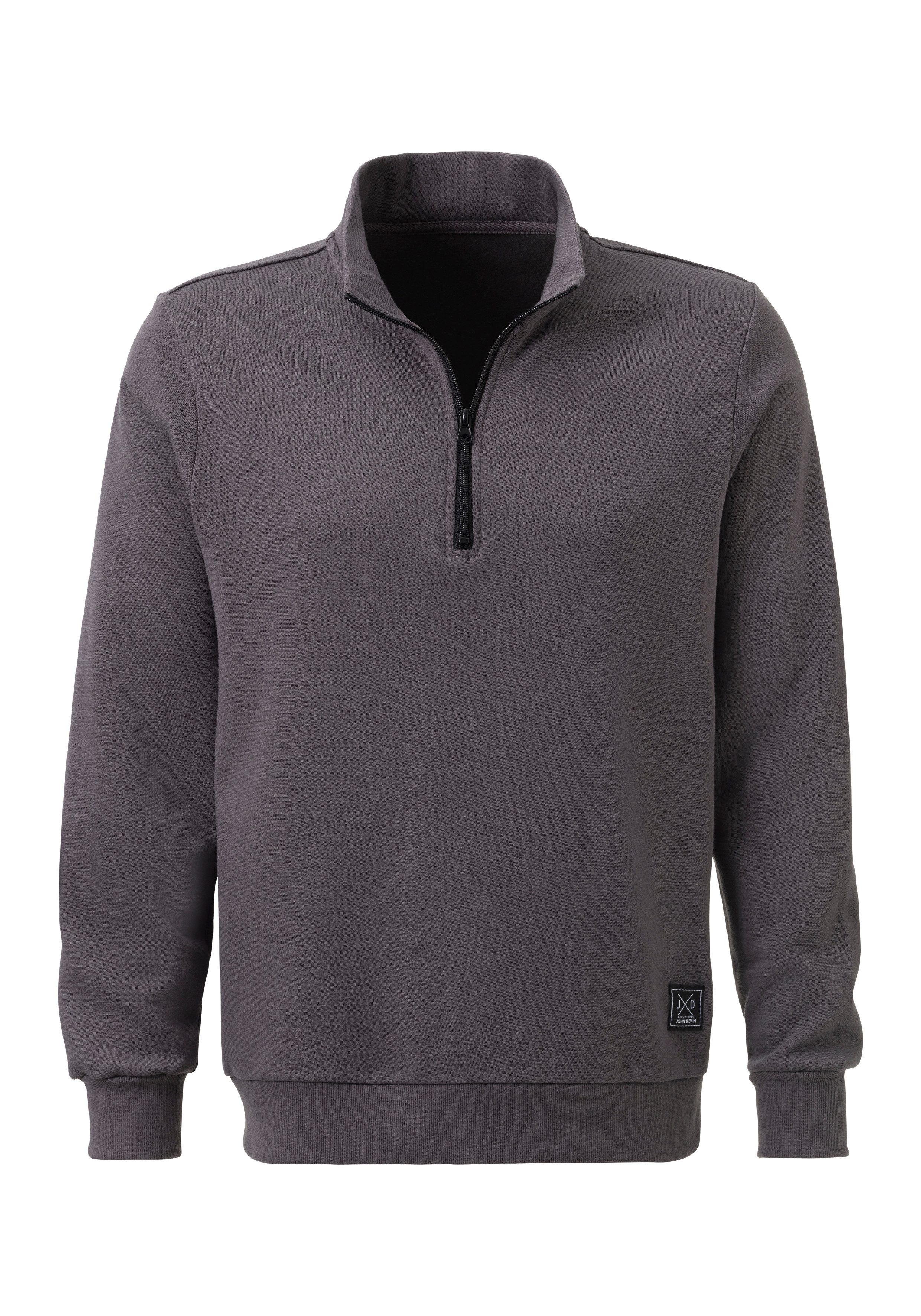 John Devin Sweatshirt Troyer mit schwarzem Reißverschluss am Kragen, aus Baumwoll-Mix – Bild 2 von 5