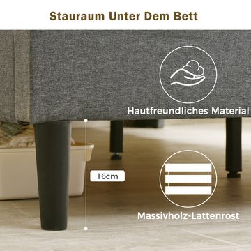 MODFU Polsterbett Doppelbett Stauraum-Kopfteil Bett (140x200cm ohne-Matratze), mit aufladen USB und LED-Beleuchtung Bettgestell