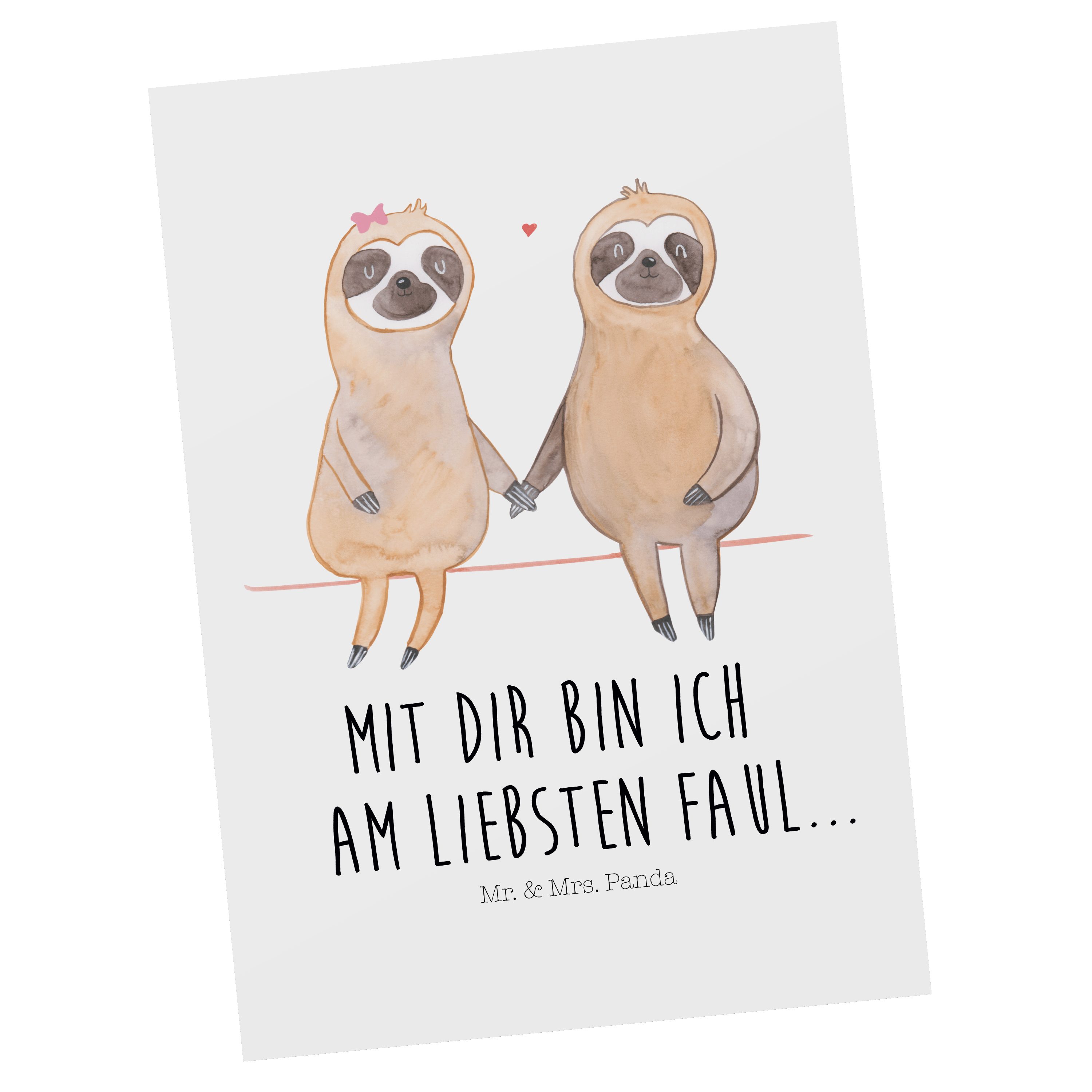 Mr. & Mrs. Panda Postkarte Faultier Pärchen - Weiß - Geschenk, verlobt, Faultiere, gemeinsam, Gr