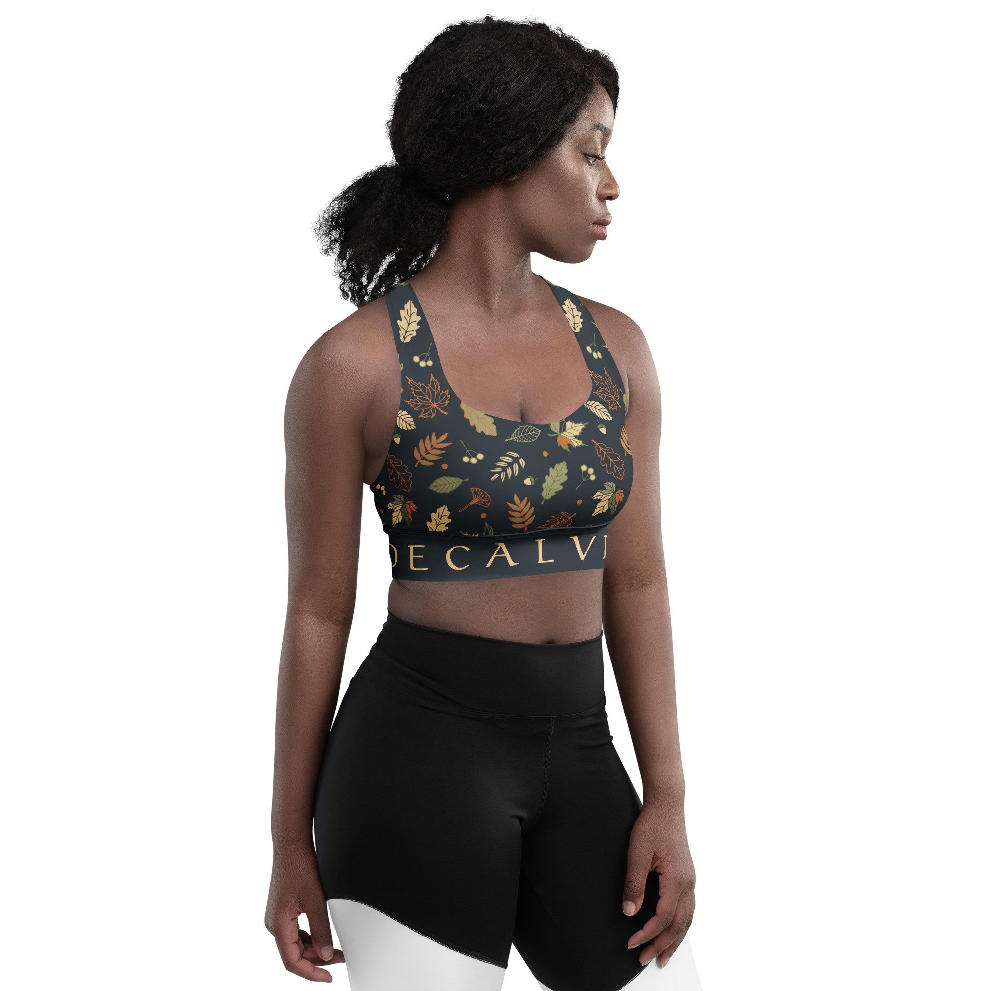 DECALVIBES Sport-BH Longline Sports Bra Autumn Leaves Longline Design, starker Halt, herausnehmbare Pads, atmungsaktiv