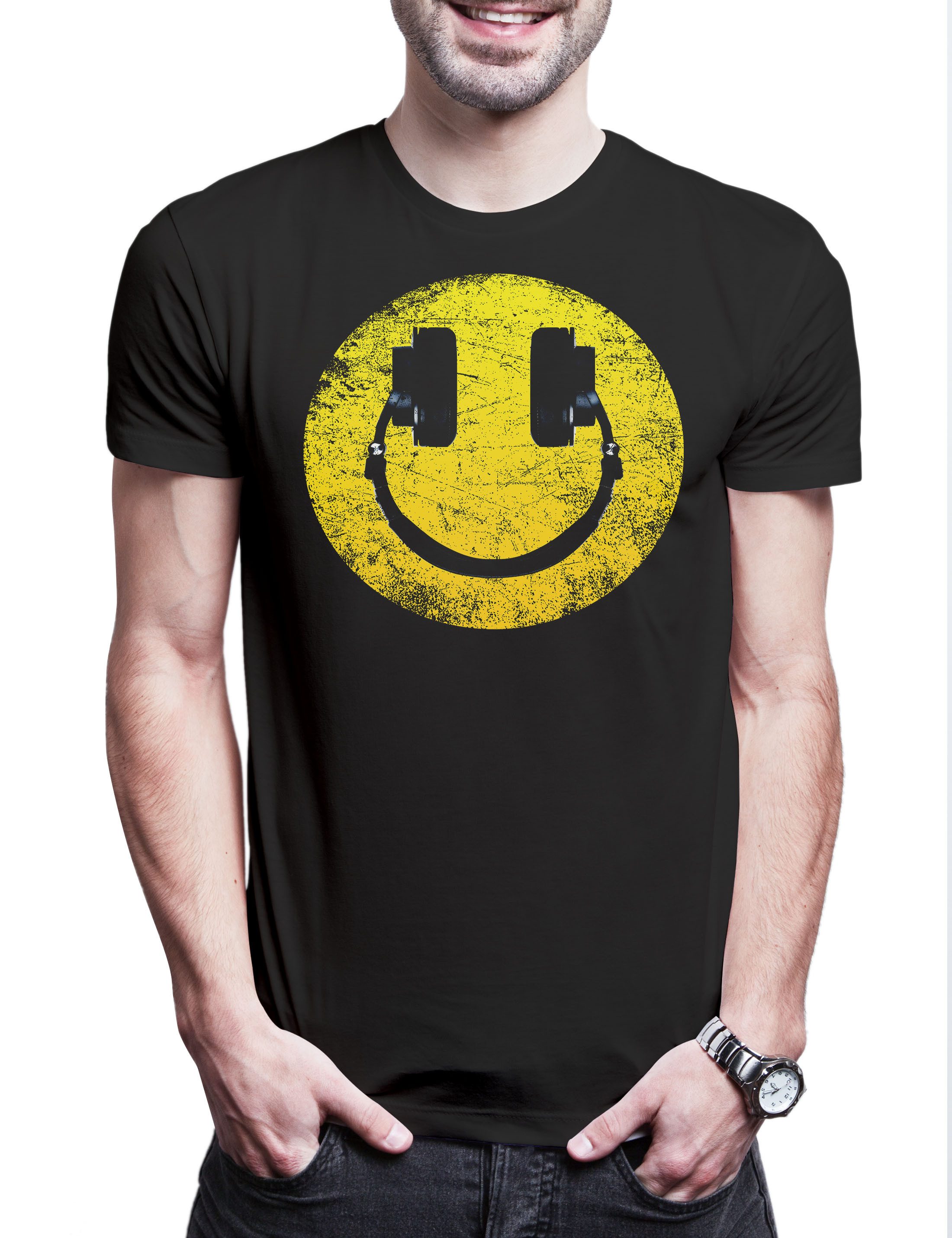 Urban Backwoods Print-Shirt Headphones Smile Herren T-Shirt Dj Disco Electro Techno Rave Club Rap (1-tlg) MC Hip Hop Music