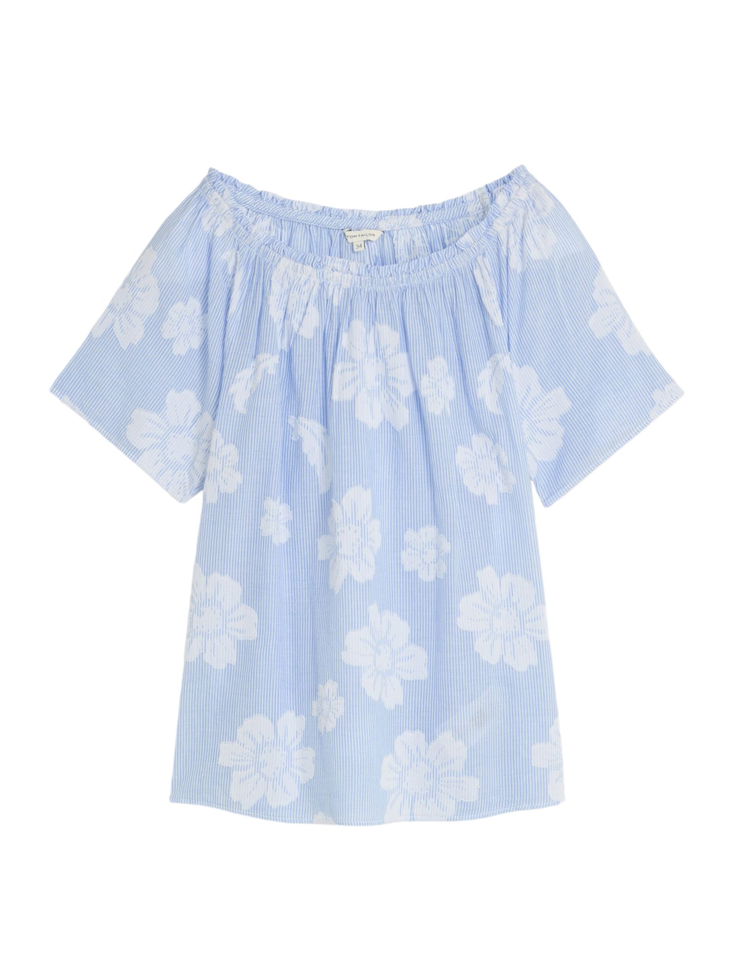 TOM TAILOR Kurzarmbluse W blau,Casual,Baumwolle,Floral,Carmenausschnitt,Kurz,Regular Fit
