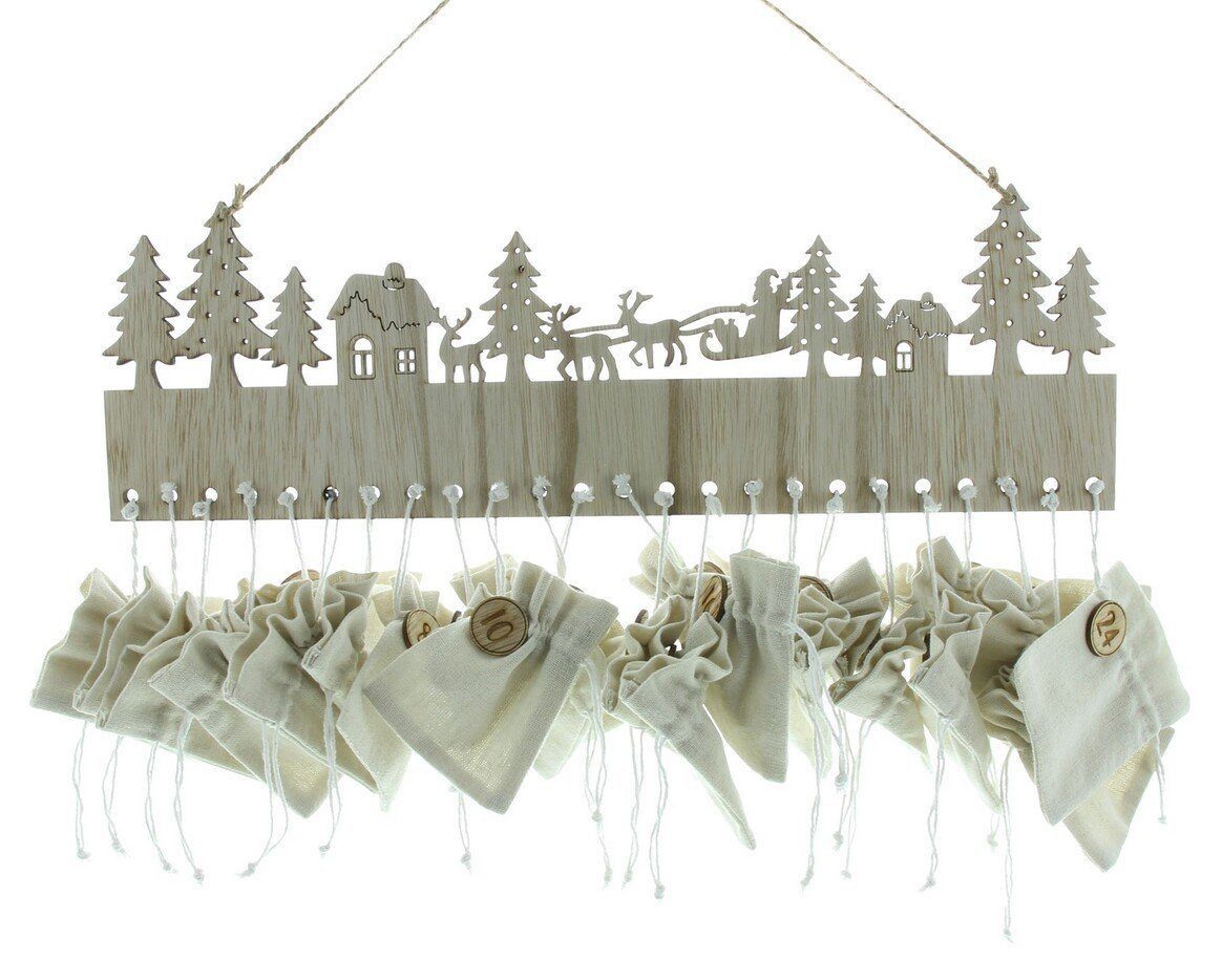 Home-trends24.de befüllbarer Adventskalender Adventskalender Befüllbar Holz Beige Weihnachten Kinder Säckchen, Weihnachten
