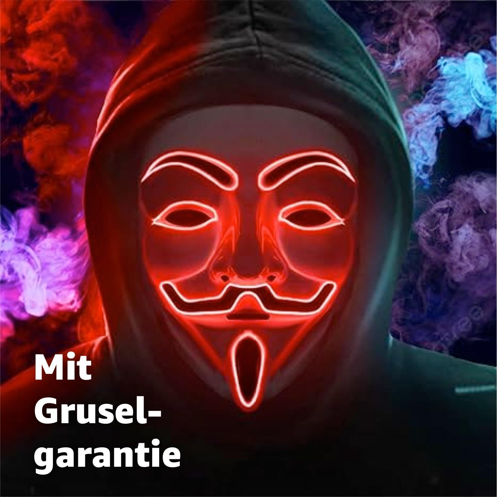 TK Gruppe Verkleidungsmaske LED Horror Maske inspiriert von Purge – mit 3 Leuchtmodi, (Packung), Steubar - drei Lichteffekten