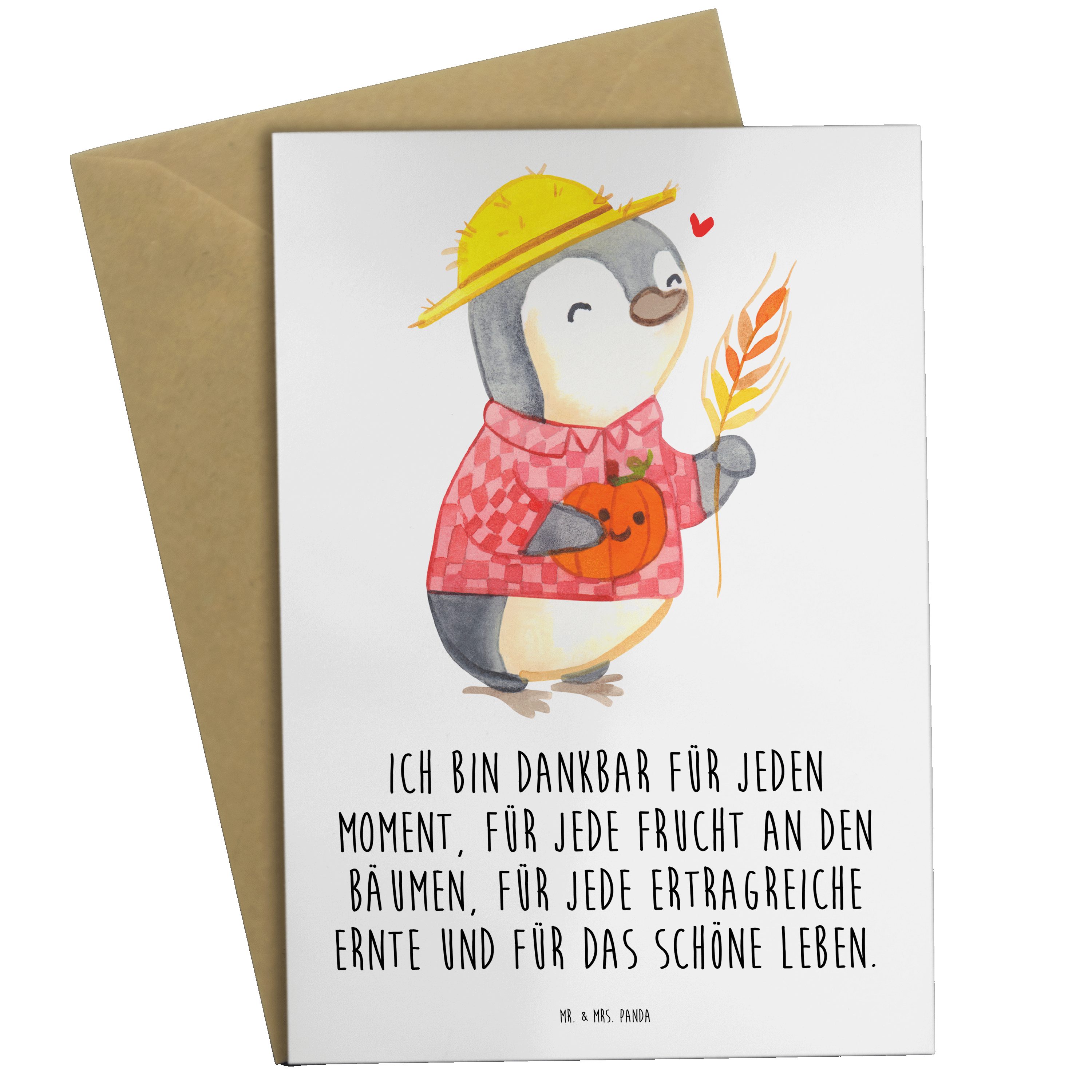Mr. & Mrs. Panda Grußkarte Erntedankfest Pinguin - Weiß - Geschenk, Herbst Motiv, Kürbis, Geburt