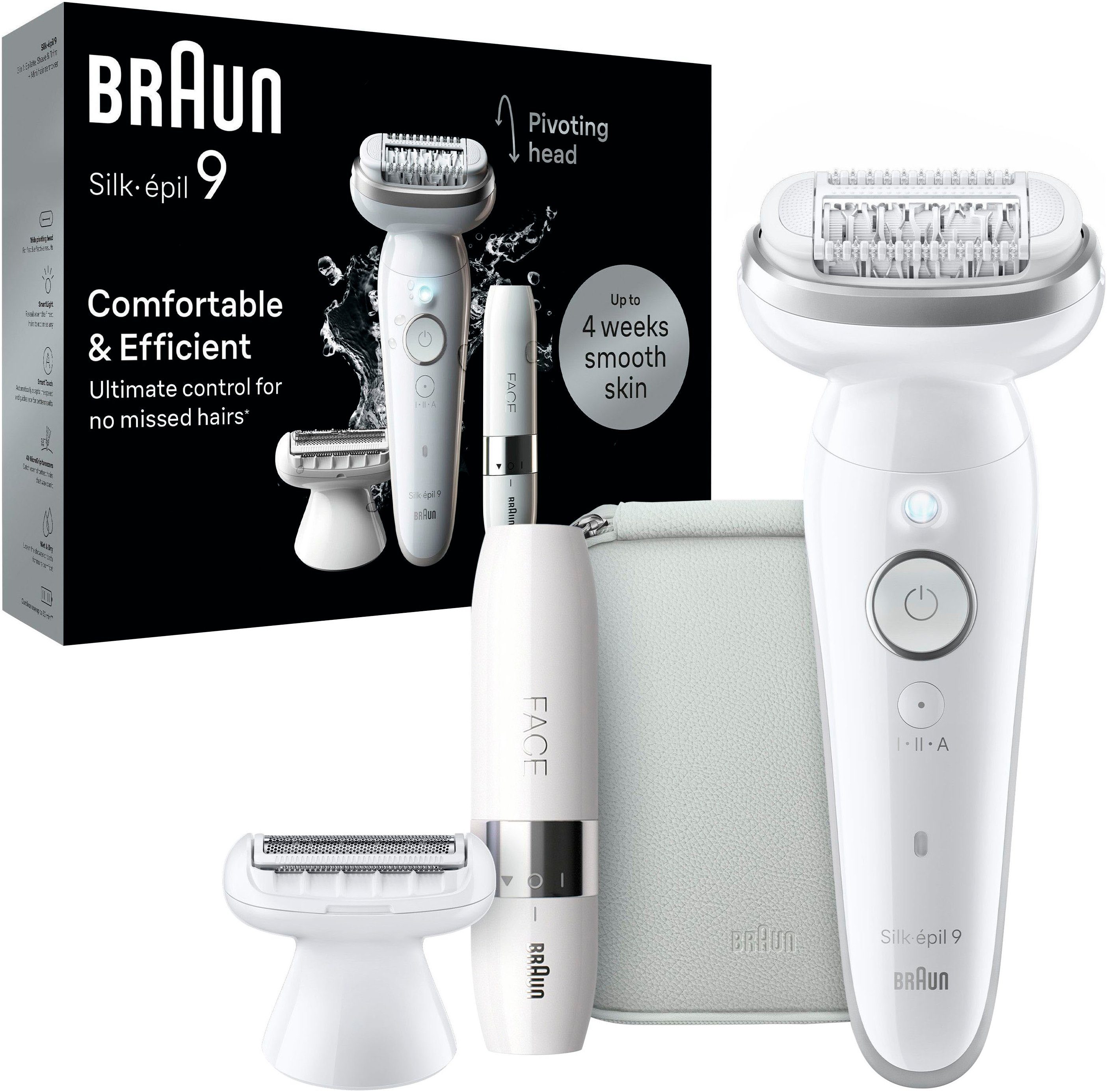 Braun Epilierer Silk-épil 9-341 SensoSmartTM, mit Rasier- und Trimmeraufsatz & Mini-Rasierer für das Gesicht