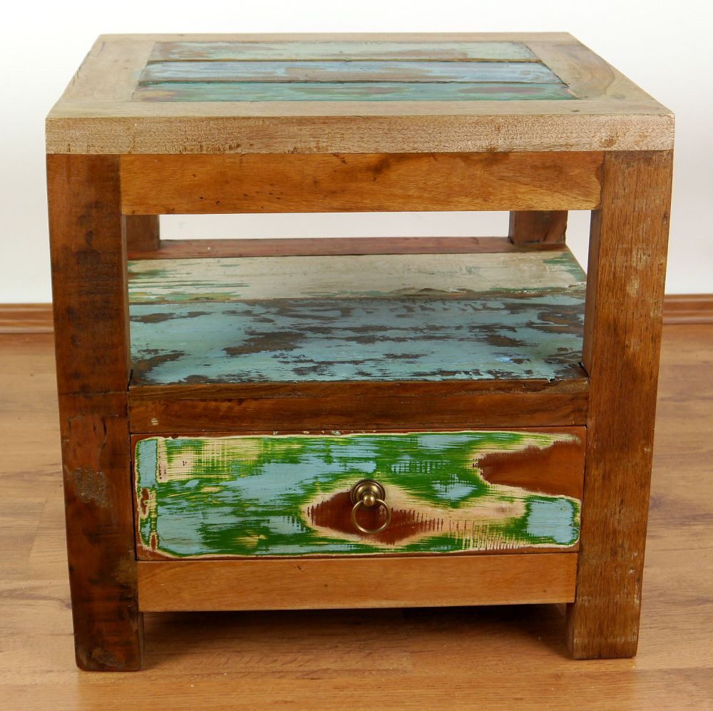 livasia Nachttisch Nachttisch aus Java, Teakholz, recyceltes Bootsholz 50x45x50cm