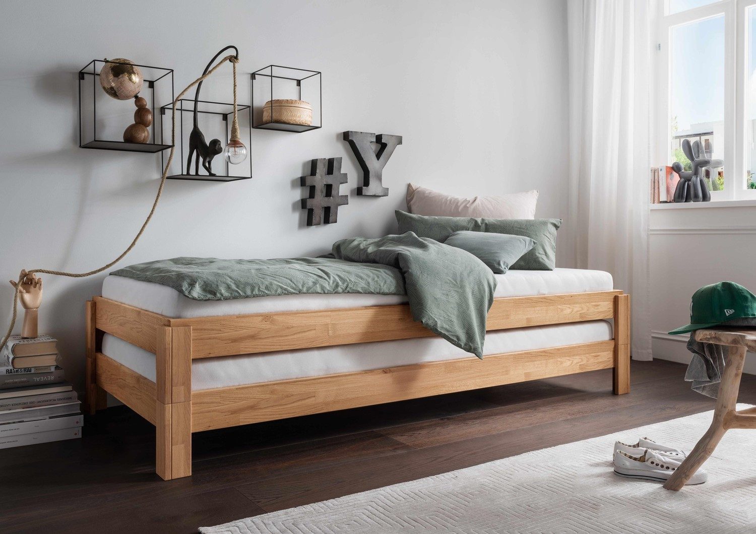 Kinderbett Denver Stapelbett Einzelbett 90 x 200 cm Wildeiche Natur
