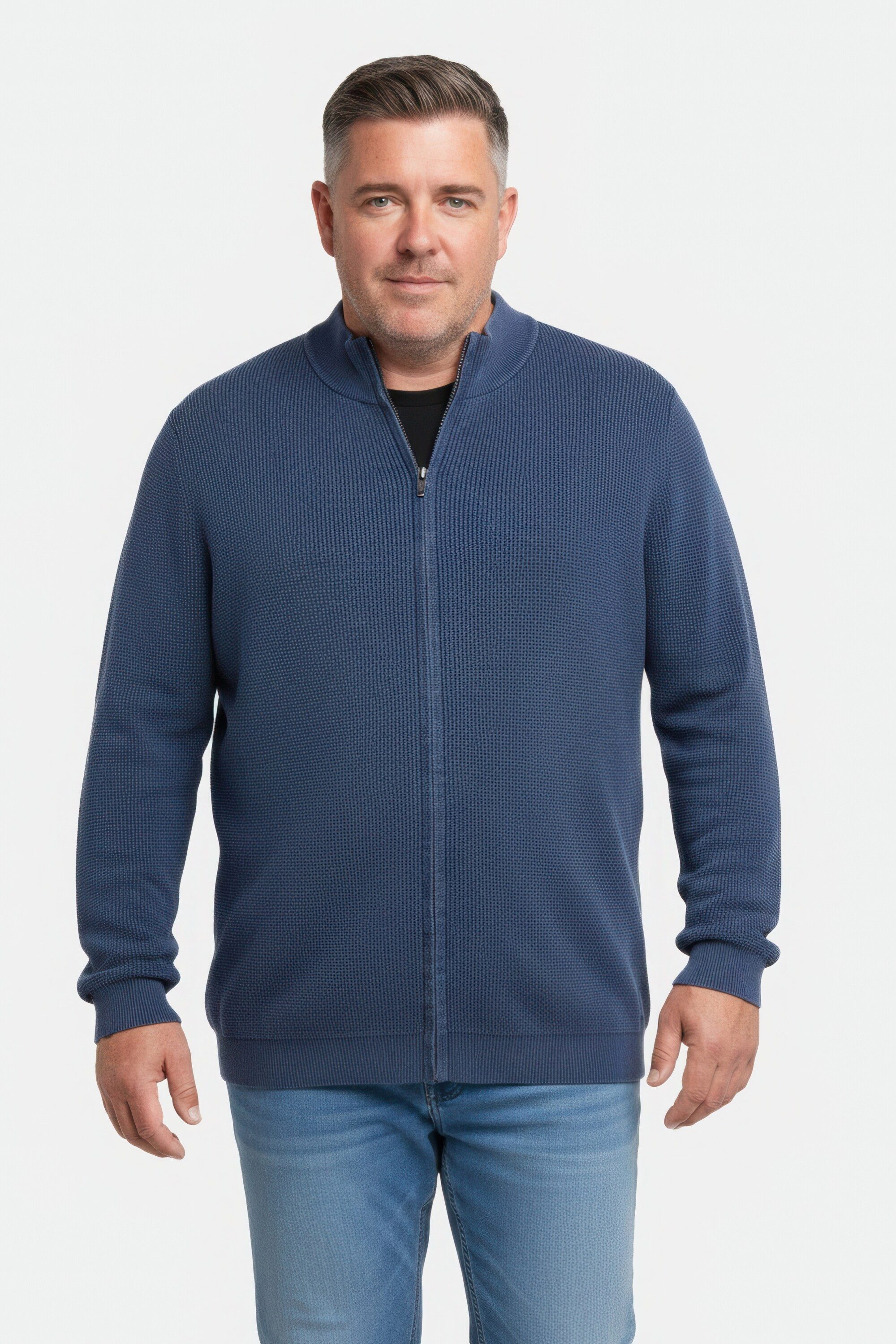 Poloshirt Strickjacke Vintage Look Stehkragen