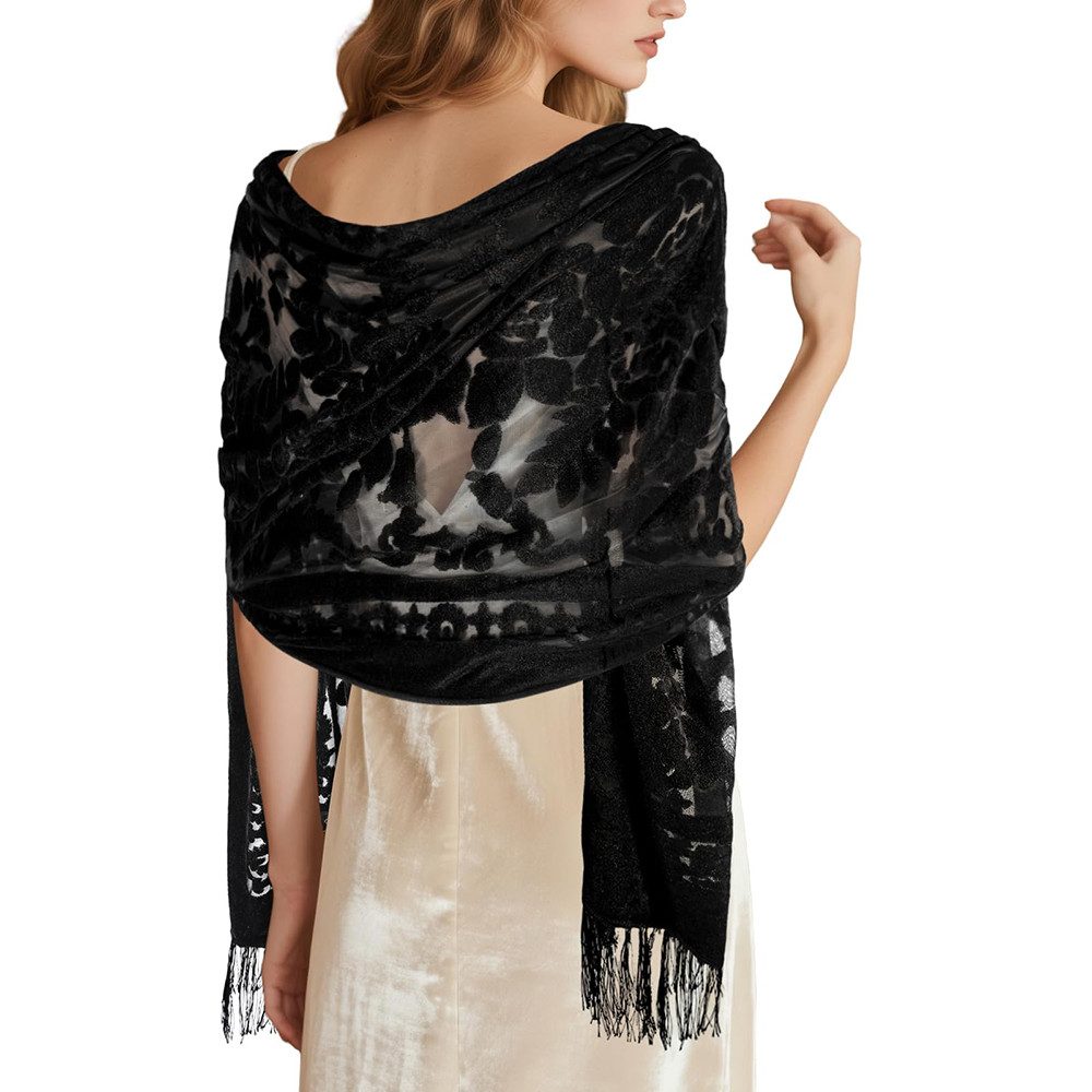 Zaewry Modeschal Spitzen-Schals und Wickeltücher für Damen,Mit Fransen,mit Blumen, Festliche Stola für Abendkleid oder Brautkleid Hochzeit Scarf