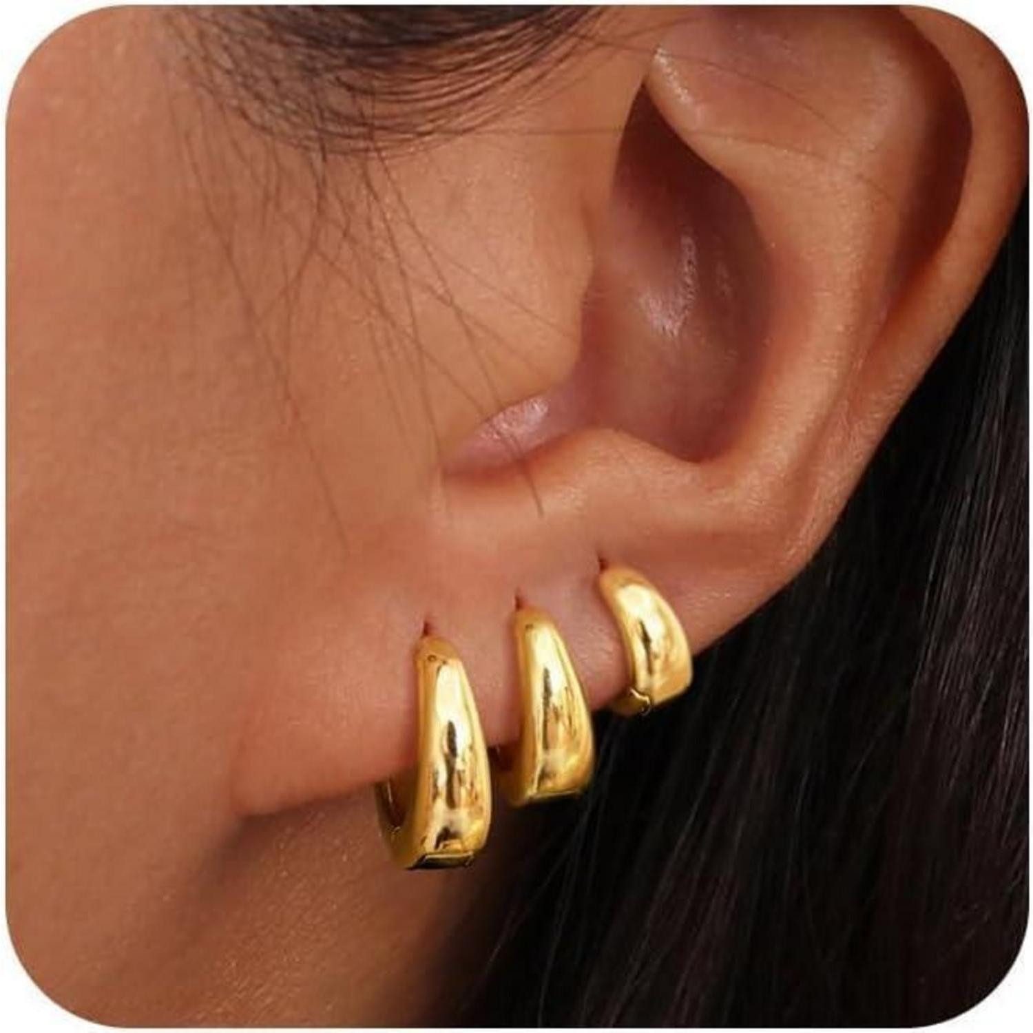 LuxusKollektion Creolen-Set 3 Paar Creolen Silber 925 Gold Damen Ohrringe Set 14K Vergoldet Mini