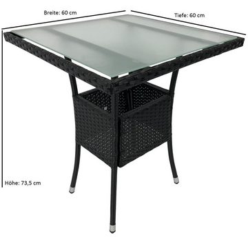 DEGAMO Gartentisch PIENZA (1-St), 60x60cm, Polyrattan schwarz, Tischplatte Glas