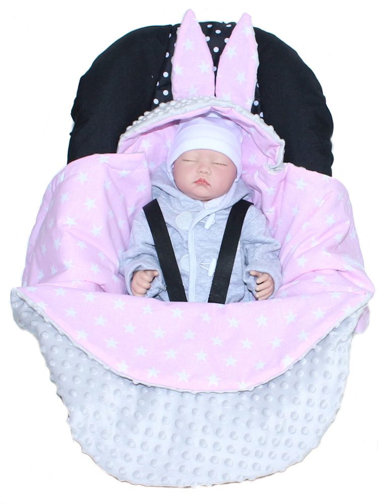 Einschlagdecke Baby mit Kapuze für Babyschale Fußsack Minky
