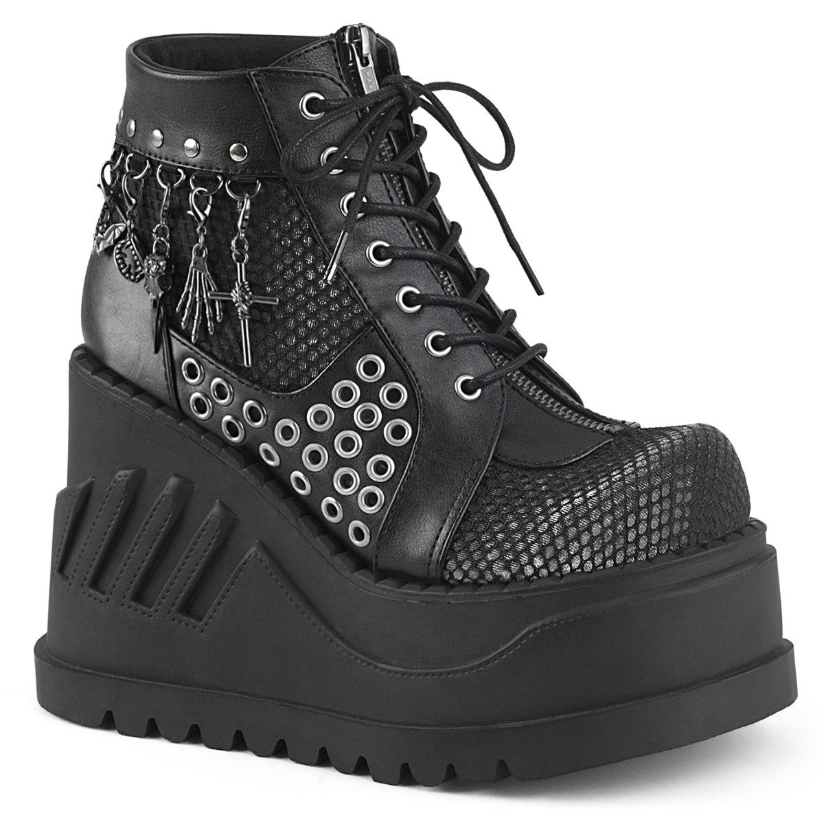 Sale STOMP-18 DemoniaCult Keilplateau Booties schwarz Lederoptik grau High-Heel-Stiefel