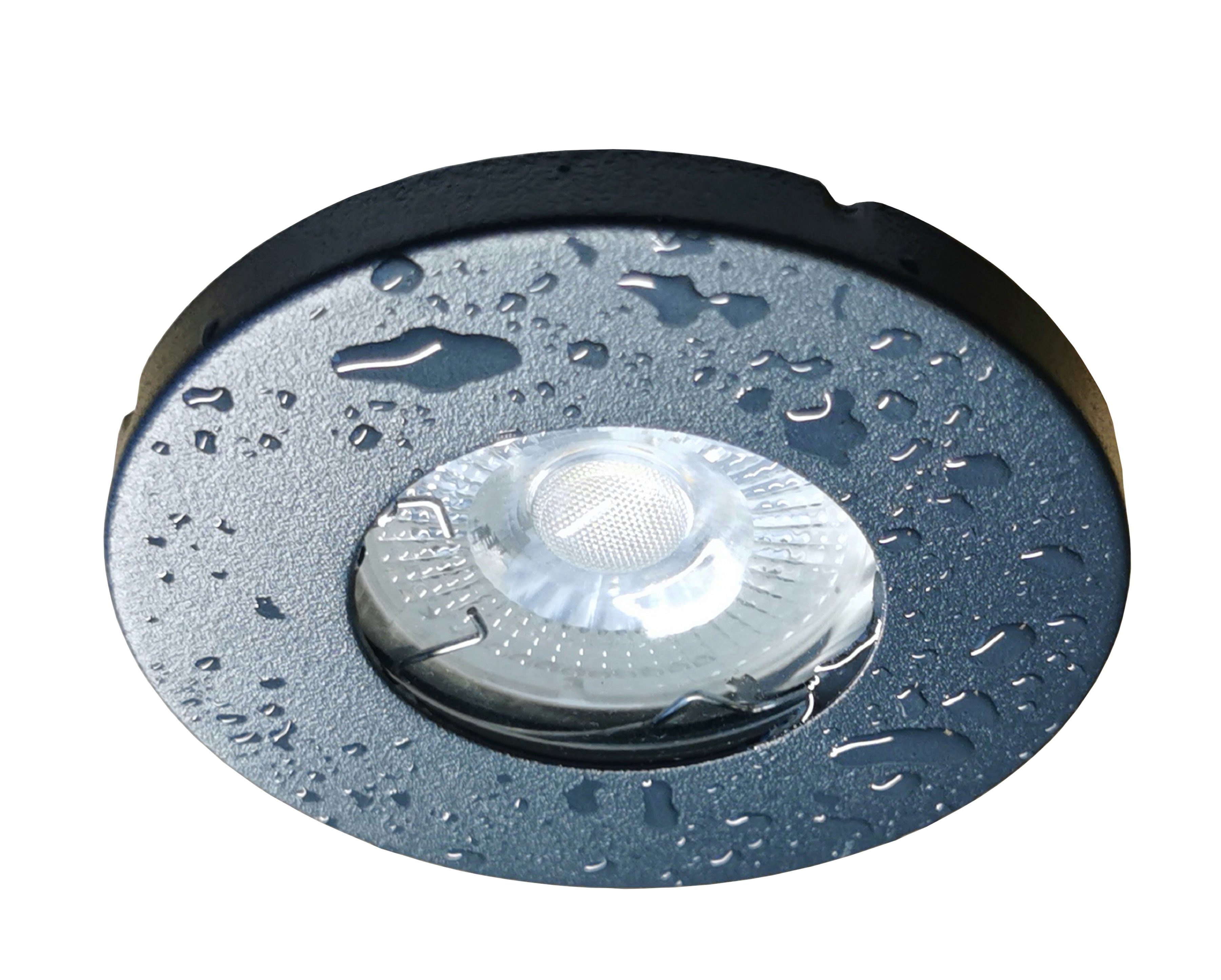 TRANGO LED Einbauleuchte, 6729IP65-031G6KSDAK 3er Set IP65 LED Deckenstrahler in Anthrazit matt Rund inkl. 3x 5 Watt 3-Stufen dimmbar GU10 LED Leuchtmittel 6000K kaltweiss, Tageslichtweiß, Außen Einbauspot, Deckenleuchte, Deckenspots
