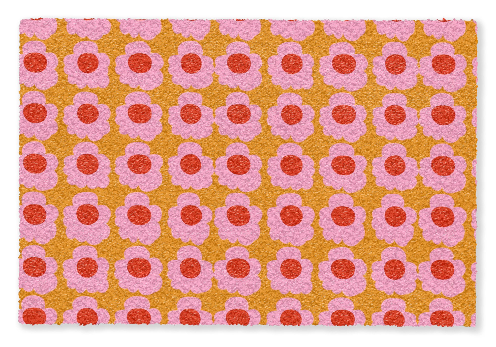 OnlyWow Teppich Retro - Blumen - Rosa, Rechteckig, Wohnzimmer, Rutschfest, Kurzflor 120x80 cm