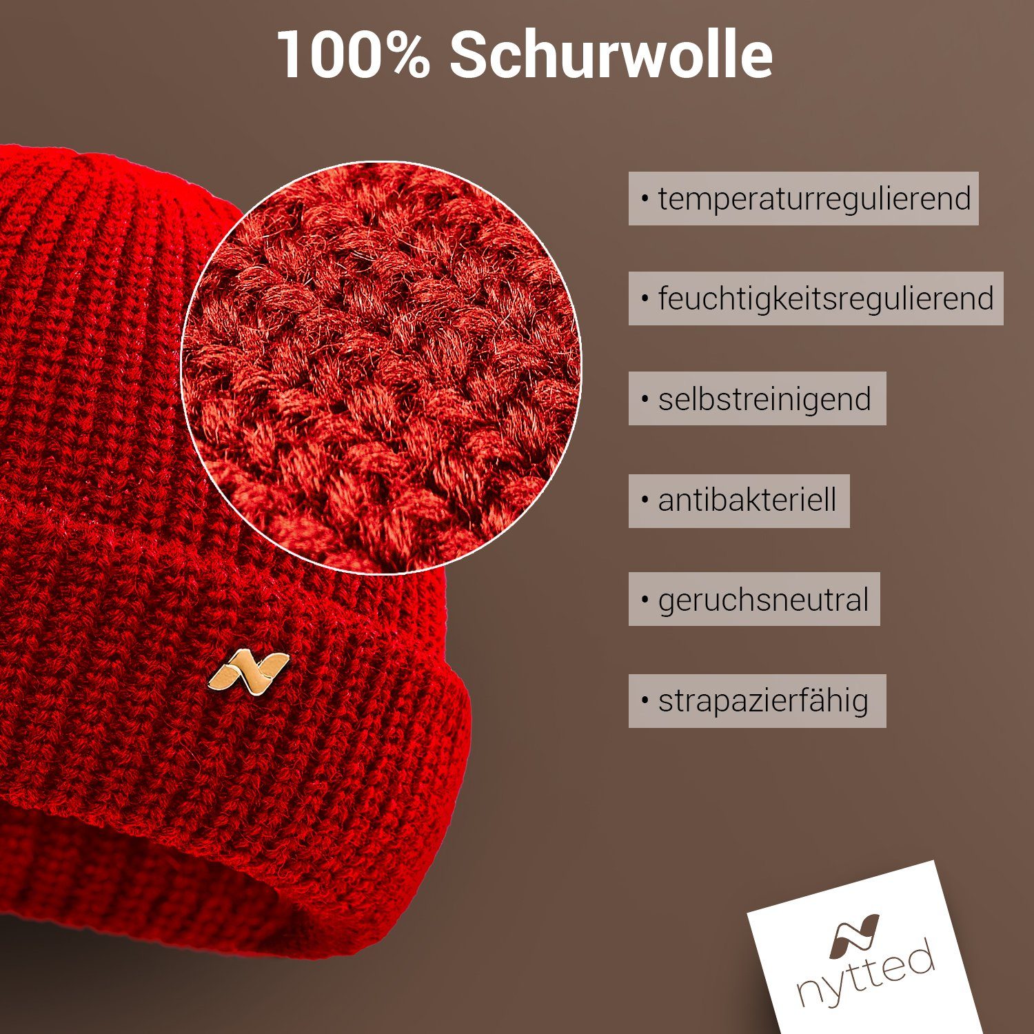 Made Mütze Troyer für % rot 100 NYTTED® Damen - & Strickmütze Herren - Wolle - in Germany