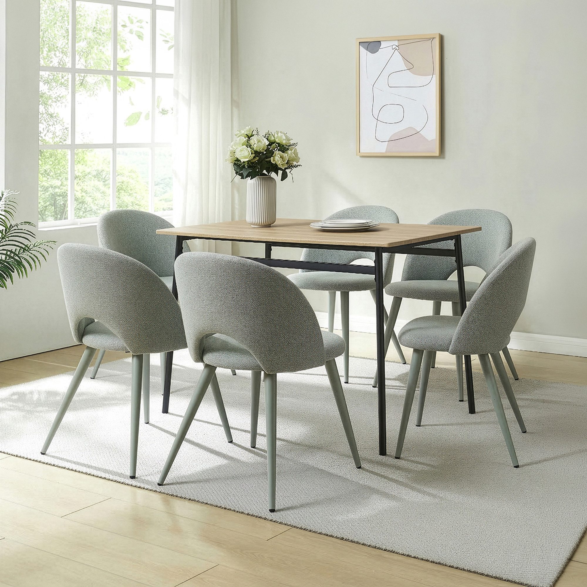 en.casa Esszimmerstuhl (Set, 6 St), »Karijoki« Polsterstühle Metallbeine 77 x 50 x 55 cm Hellgrün