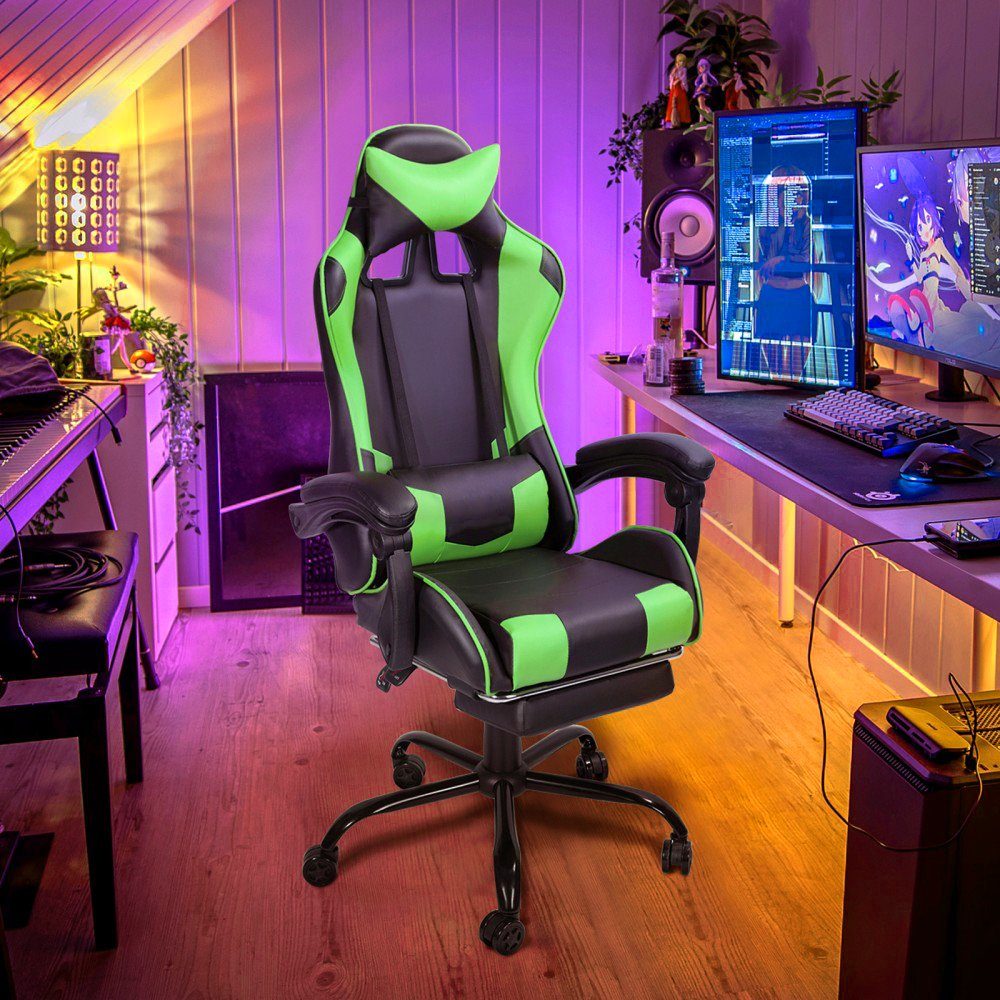 Mucola Gaming Chair Gamingstuhl Massage Bürostuhl Schreibtischstuhl Racing Schalensitz (Stück, 1 St), Fußstütze, Massagekissen, Nackenkissen, Lendenkissen, Massagefunktion