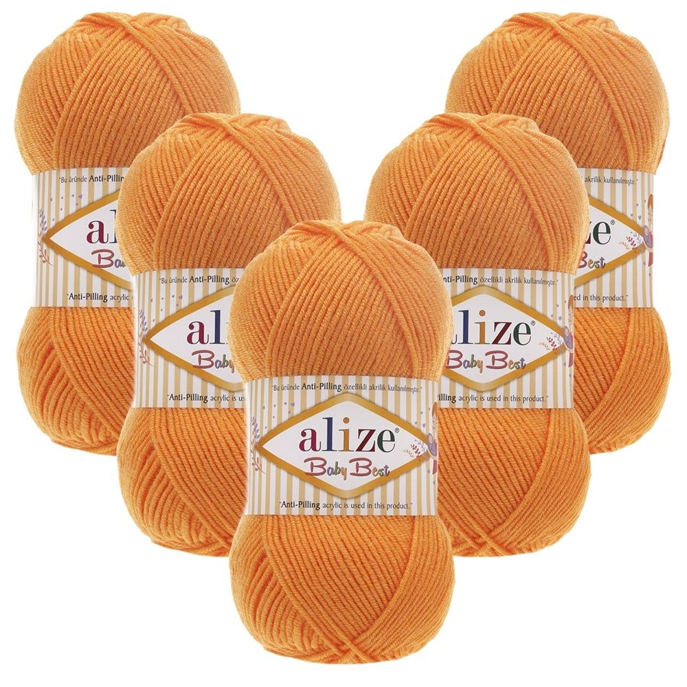 Alize 5 x ALIZE Baby Best 336 Orange Häkelwolle, 240 m, Babywolle,Viskose,Anti-Pilling,Babygarn