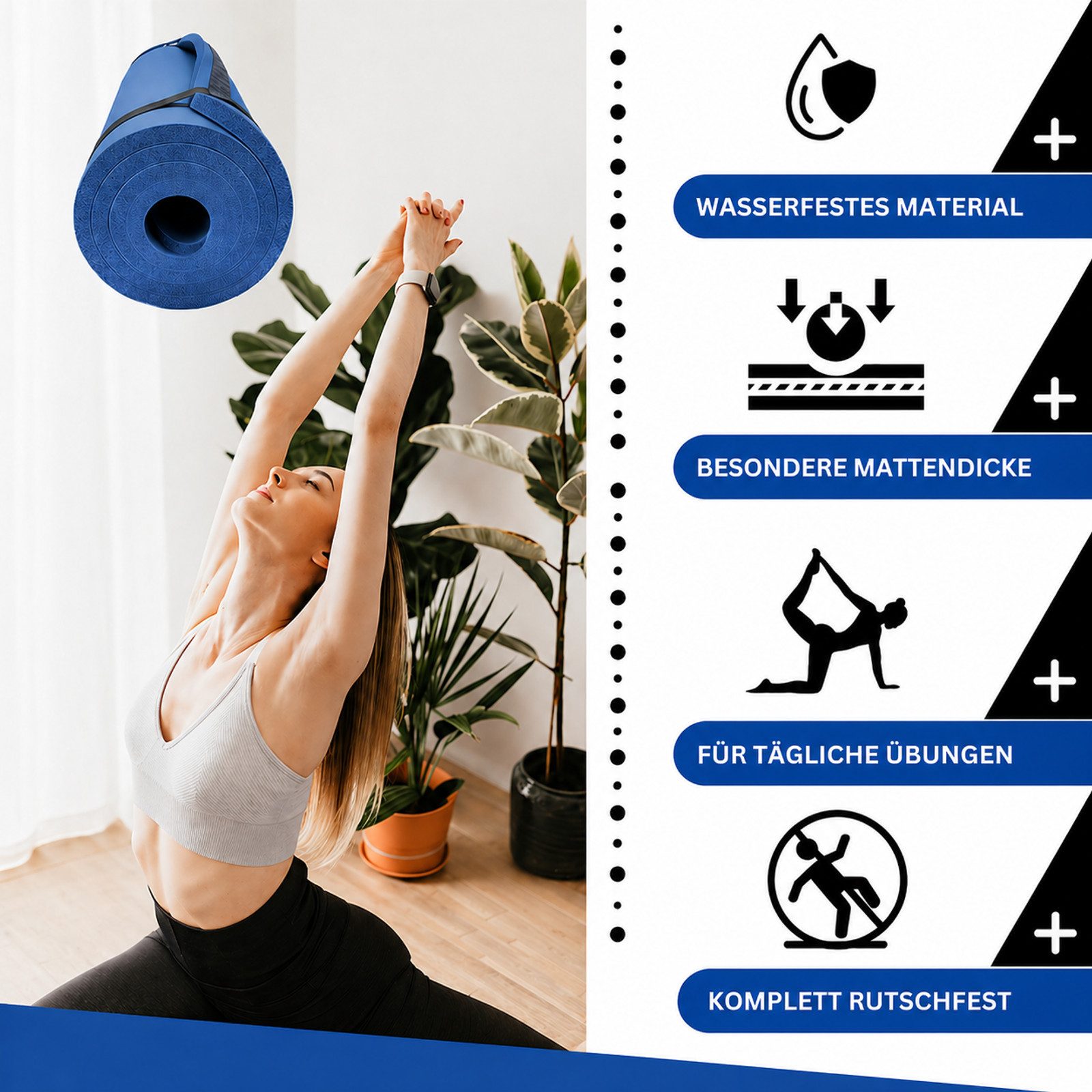 Glory Sports GmbH & Co. KG Yogamatte Yogamatte Trainingsmatte Gymnastikmatte 180x63x1,5cm Pilates Blau – Bild 3 von 5
