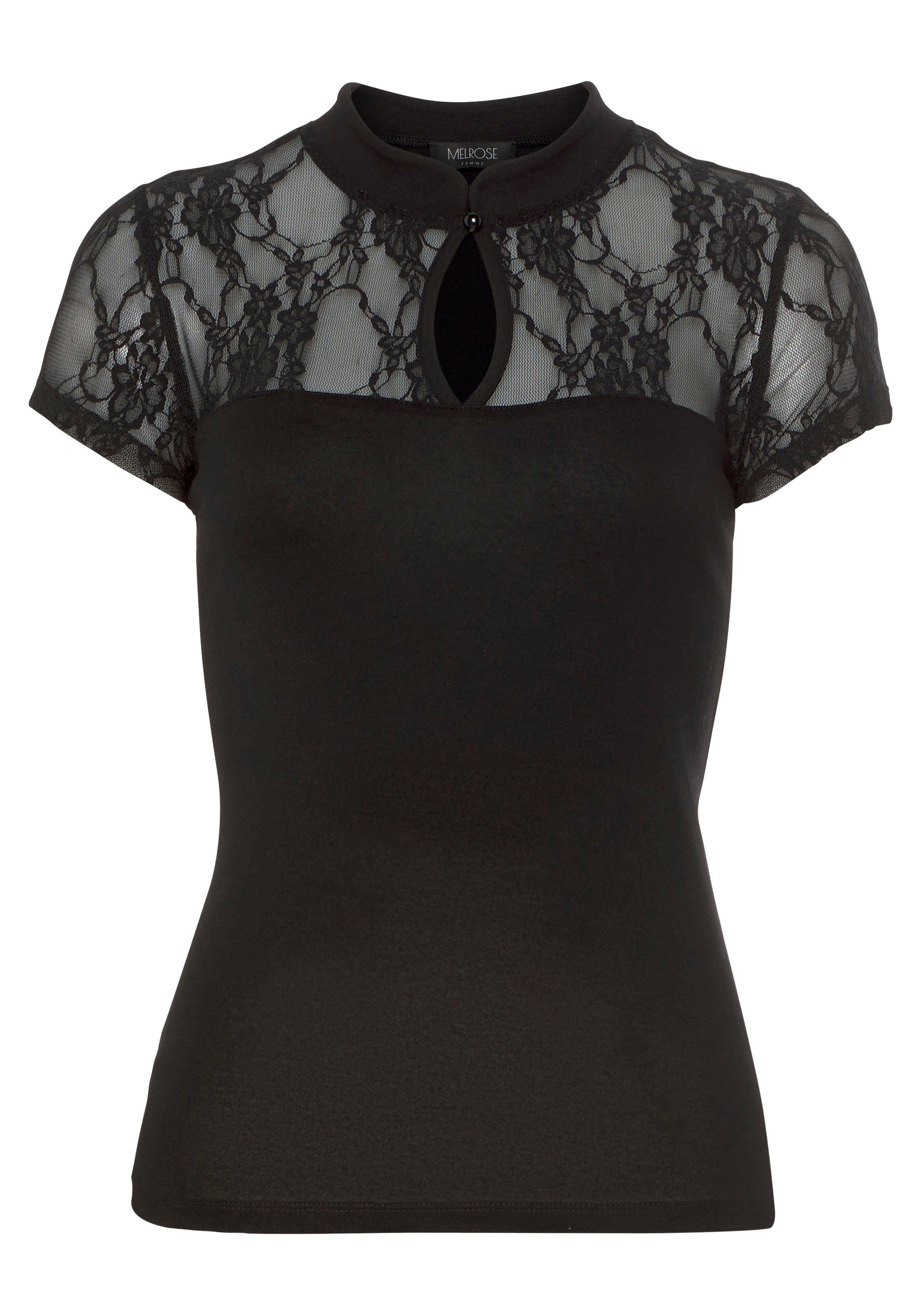 Melrose T-Shirt taillierte Passform, mit Stehkragen, aus Jersey und Spitze. Reduzierter Preis € 20,99. Unverbindliche Preisempfehlung € 29,99