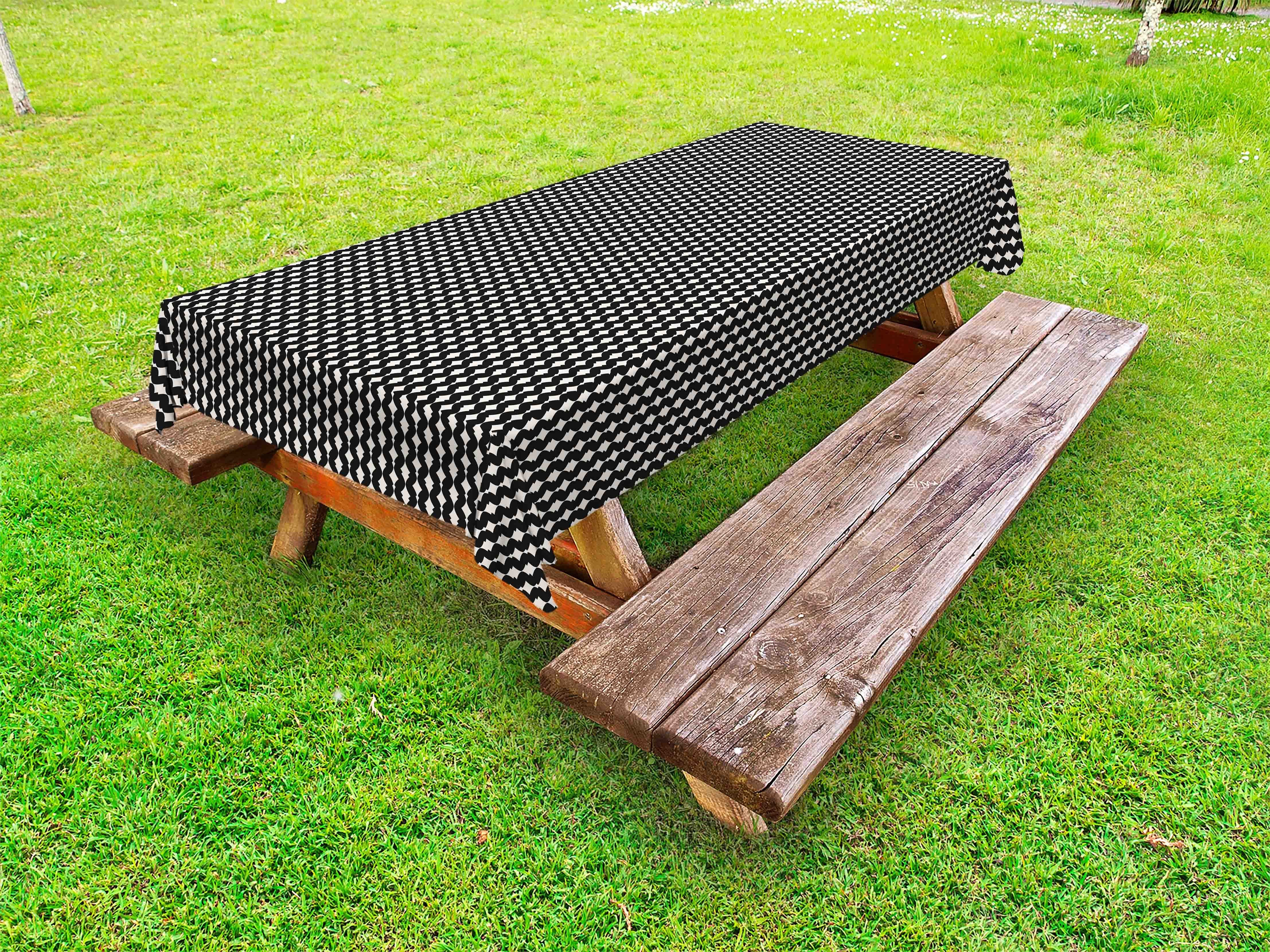 gebogene Retro Formen Picknick-Tischdecke, Tischdecke Abakuhaus Art Linien waschbare dekorative Deco