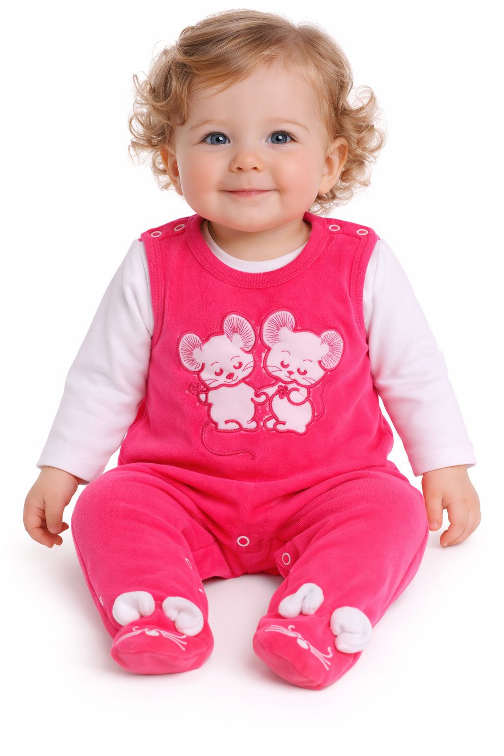 La Bortini Strampler Strampler und Shirt Baby Anzug aus Velours in Pink Mäusen weich, kuschelig, warm 44 50 56 62 68