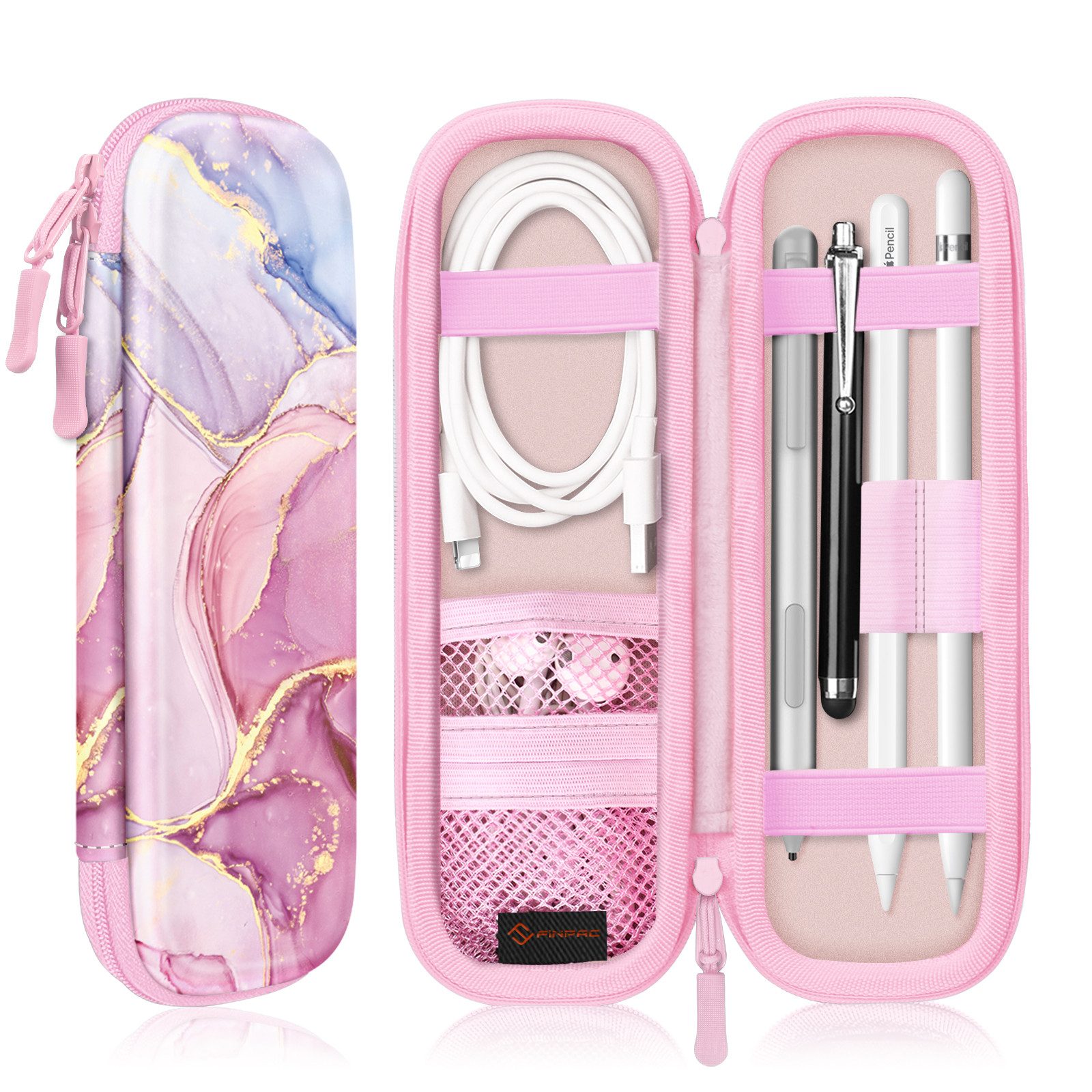 Fintie Stifthülle für Apple Pencil Pro/(USB-C) & Apple Pencil 2/1-Kunstleder Stifthalter, Samsung, Surface Pro Stylus Pen Tasche mit Ablagefach für USB Kabel