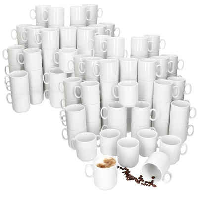 MamboCat Becher 96er Set Event Kaffeebecher 250ml weiß Porzellan-Tassen stapelbar, Porzellan