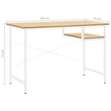vidaXL Schreibtisch Computertisch Weiß und Eiche Hell 105x55x72 cm MDF und Metall