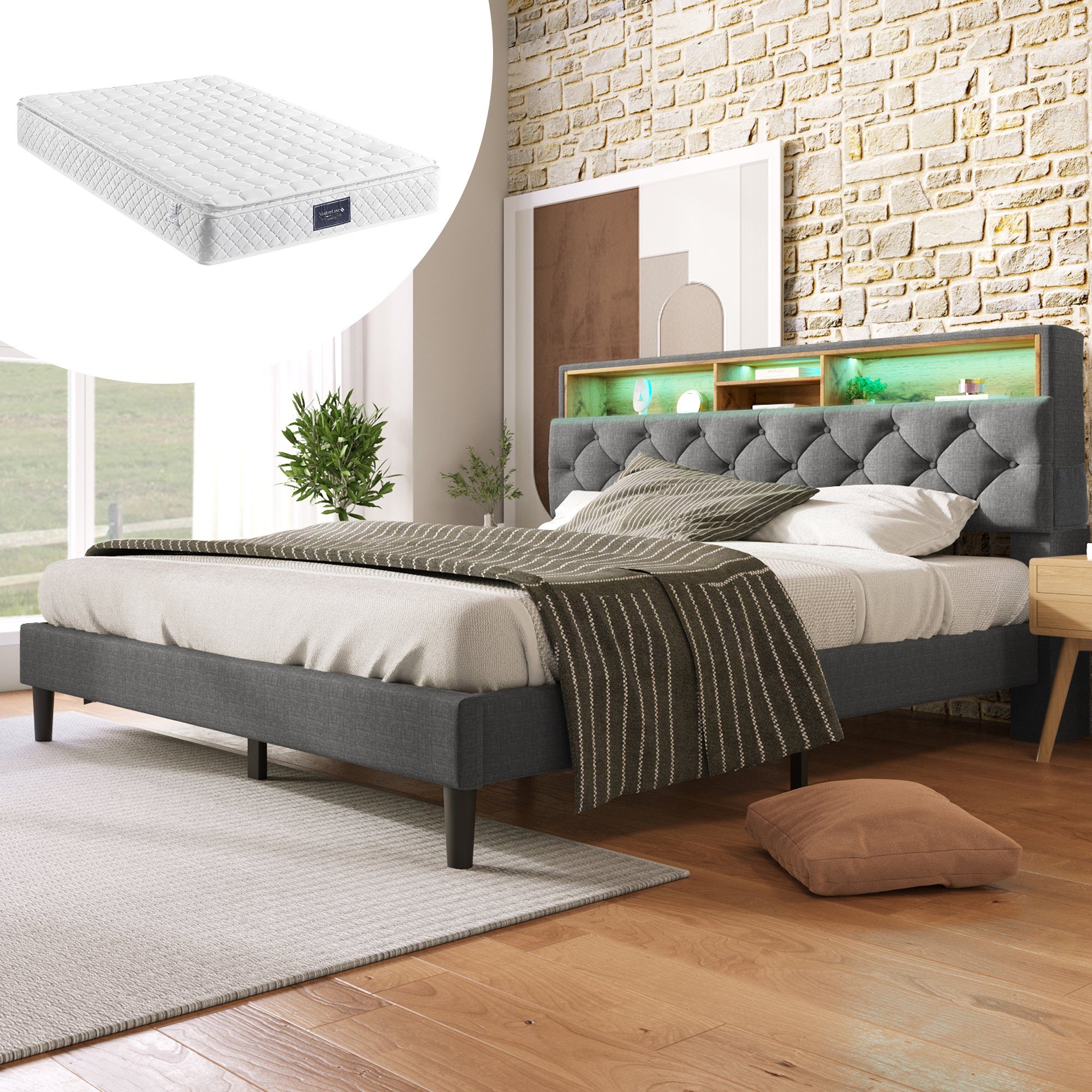 Ulife Polsterbett Doppelbett mit LED-Beleuchtung (Packung, 1 Bett) günstig online kaufen