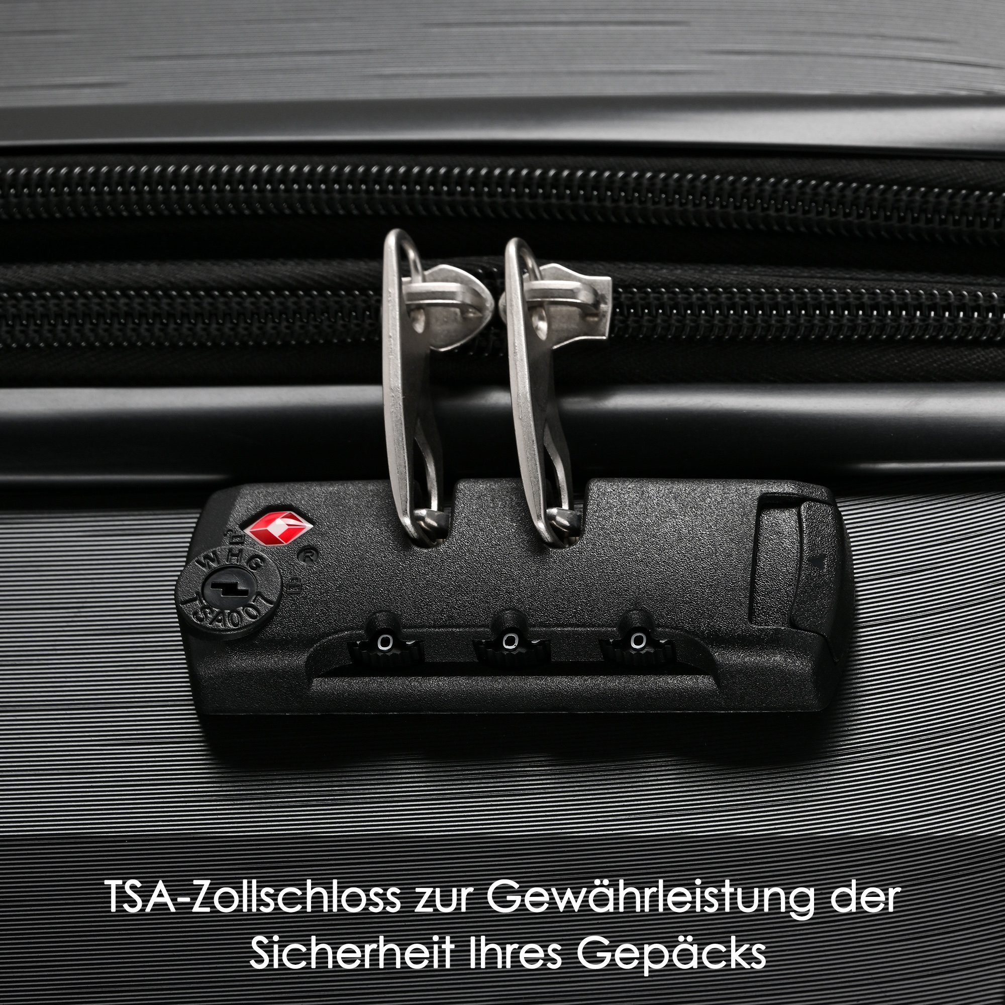 Handgepäck-Trolley leises Reisekoffer, Hartschalen-Trolley 360° OKWISH Räder Rollen, 4 Hartschalenkoffer Universal- Schwarz