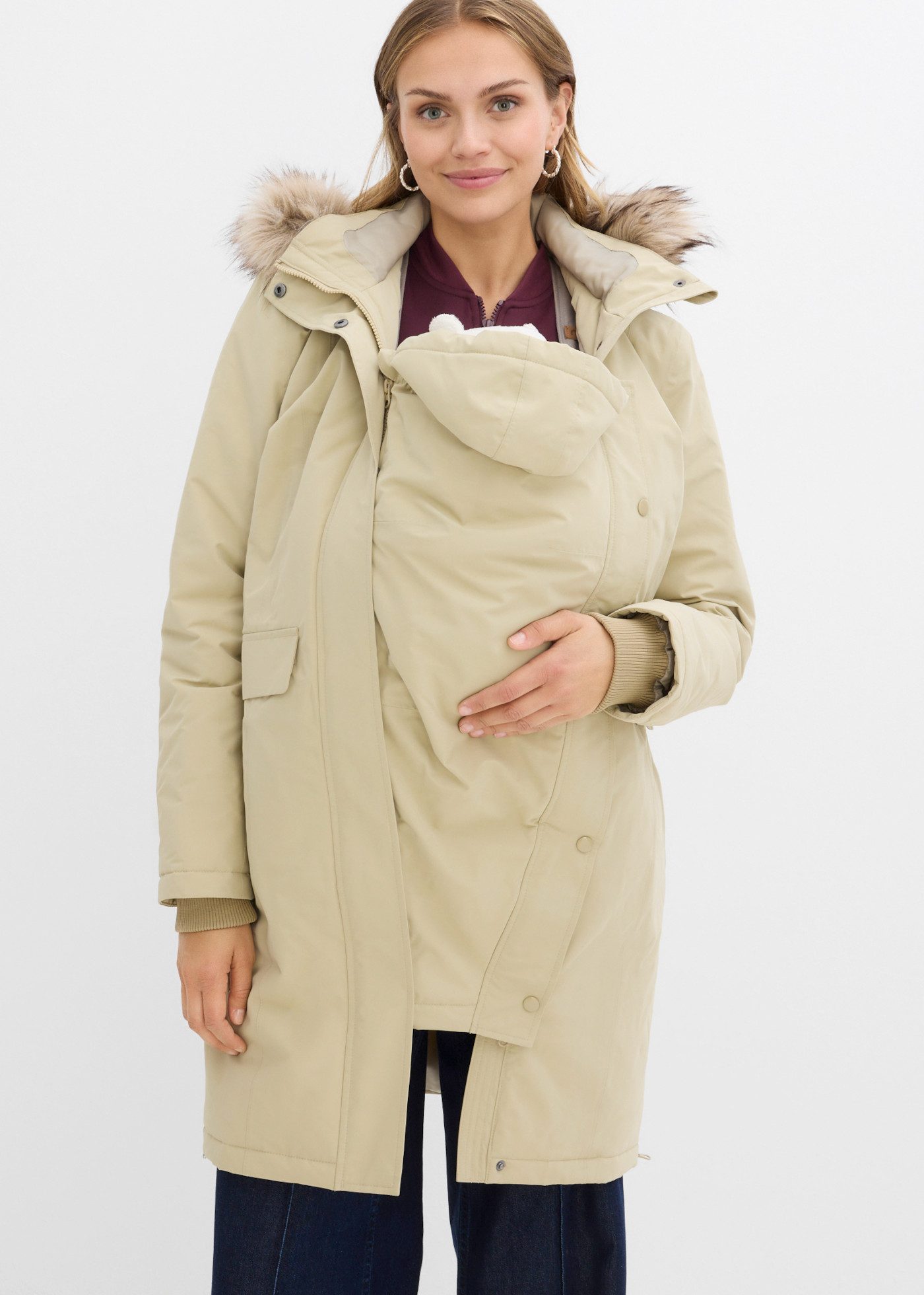 bonprix Umstandsmantel mit abnehmbarem Trageeinsatz, mittelwarm wattiert, bequeme Passform