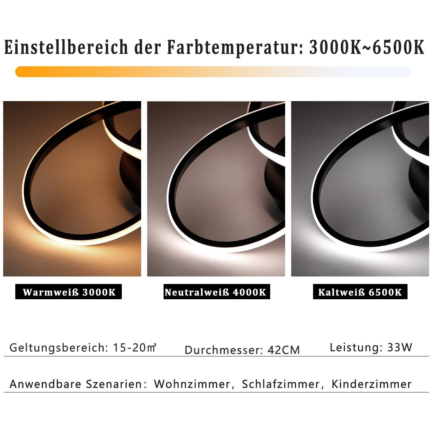 Nettlife LED Deckenleuchte Schwarz/Weiß Geometrie 17W günstig online kaufen
