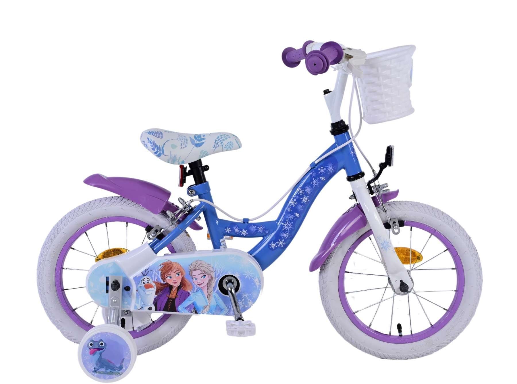 Volare Kinderfahrrad Disney Frozen 2 - 14 oder 16 Zoll - Blau/Lila - Zweihandbremsen, bis 60 kg, 85% zusammengebaut, 2 - 7 Jahre