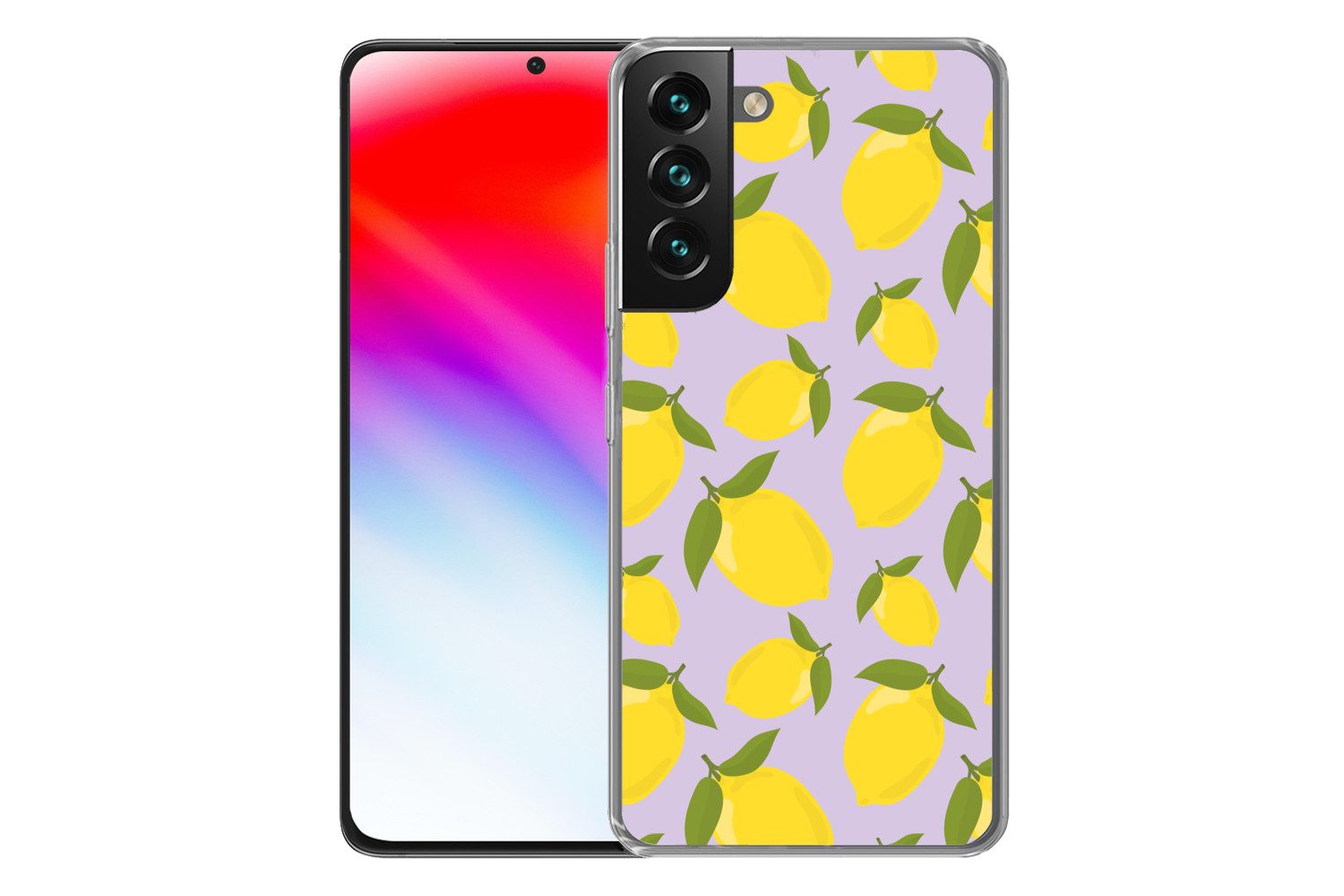 MuchoWow Handyhülle für Samsung Galaxy S22 Muster Zitronen - Gelb - Lila - Muster - Frücht, Phone Case, Silikon, Schutzhülle Dünn