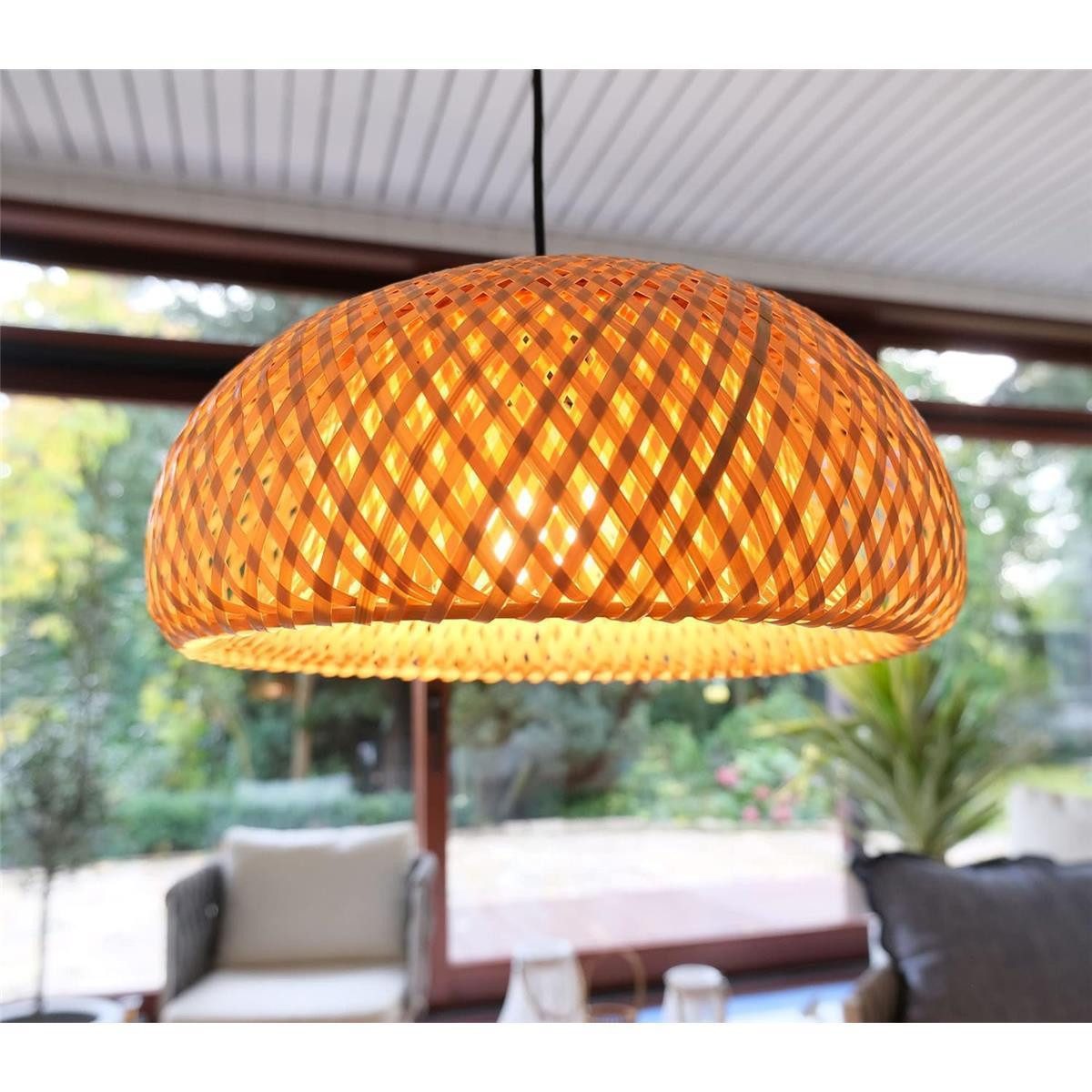 BOURGH Lampenschirm BOURGH Bambus Lampe GROSSETO Ø35cm mit Fassung E27 u. Kabel, Schöner Lichtwurf