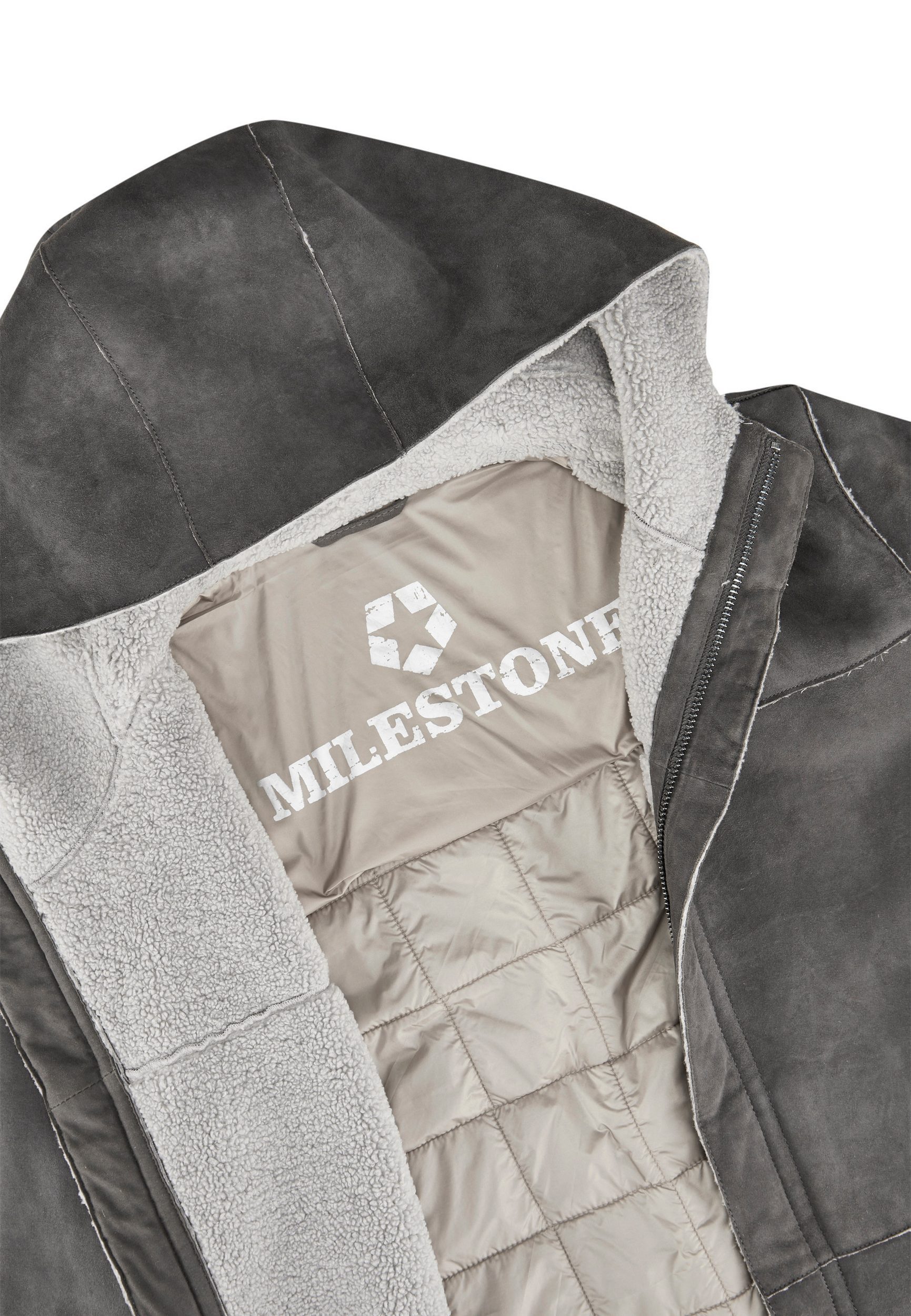 Milestone Ledermantel MSAlerio aus softem Veloursleder und weichem Fell auf der Innenseite