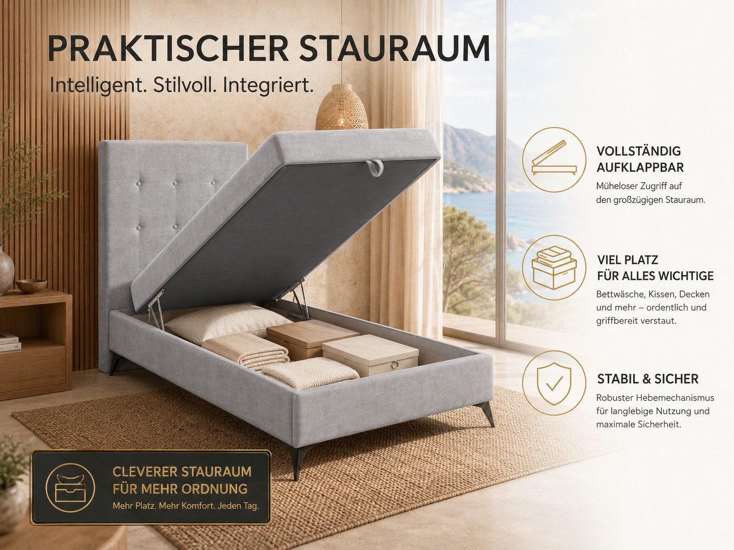 Best for Home Boxspringbett K15 Single SLIM mit Bettkasten & Bonellfederkern, Topper H3 (Boxspringbett Set, 1-St., 70x200 80x200 90x200 100x200 cm), mit oder ohne Topper, Flexible Liefermöglichkeiten, Handwerksqualität