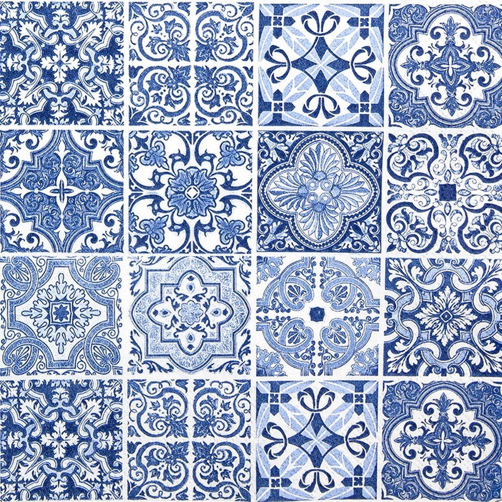 HOME FASHION Papierserviette 20 Servietten Tiles - Mandala blau 33x33cm, (20 St)