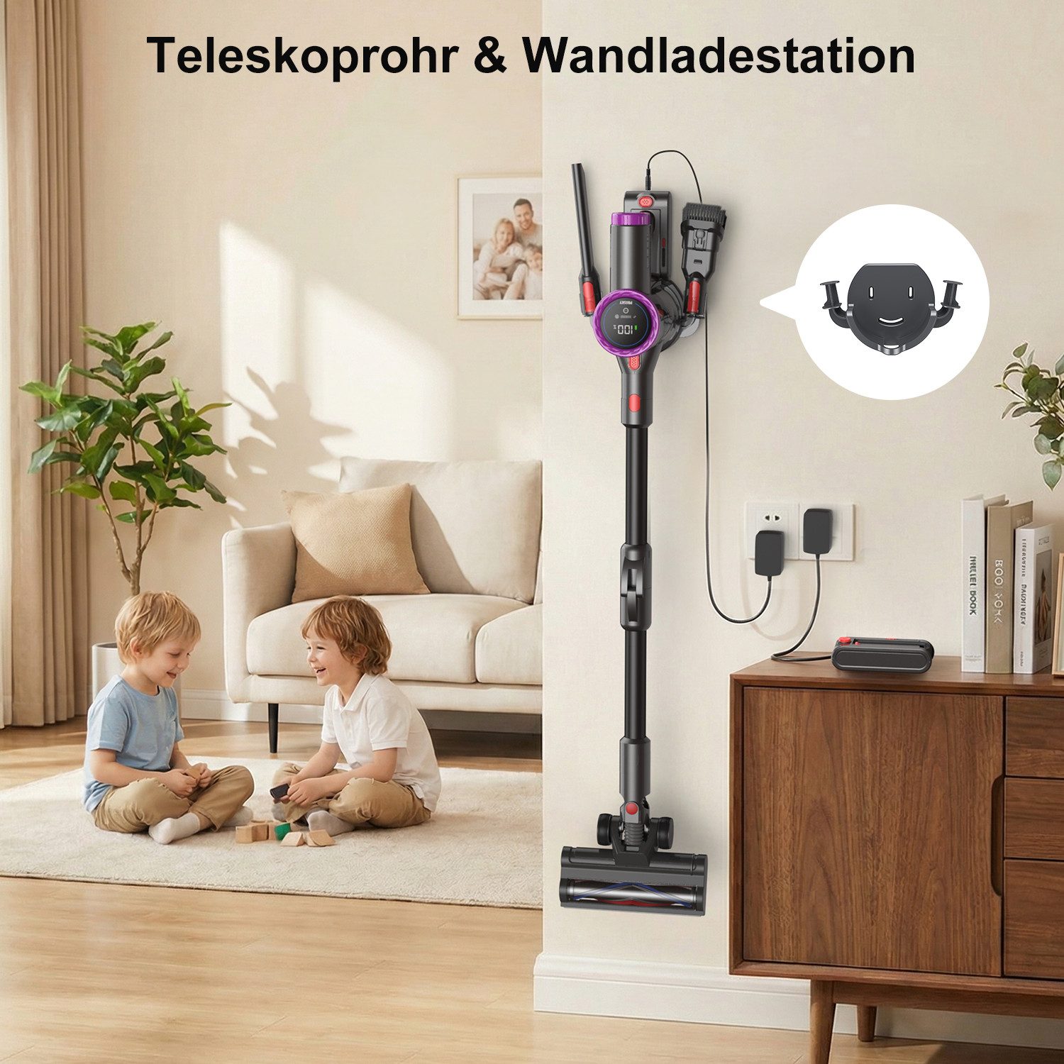 PRASKY Stielstaubsauger Akku Staubsauger Kabellos, Stielstaubsauger 65kPa/60Min, HEPA-Filter, 550 W, mit Beutel, staubsauger kabellos 550W Leicht und ideal für  – Bild 4 von 5